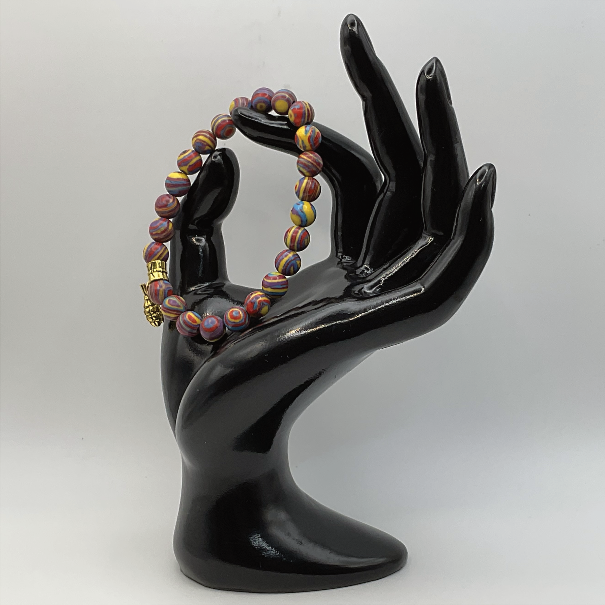 Pulsera de cuentas de granate calsilica arcoíris