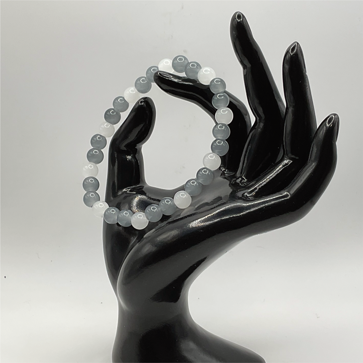 Grey and Cloudy White Glass Bracelet