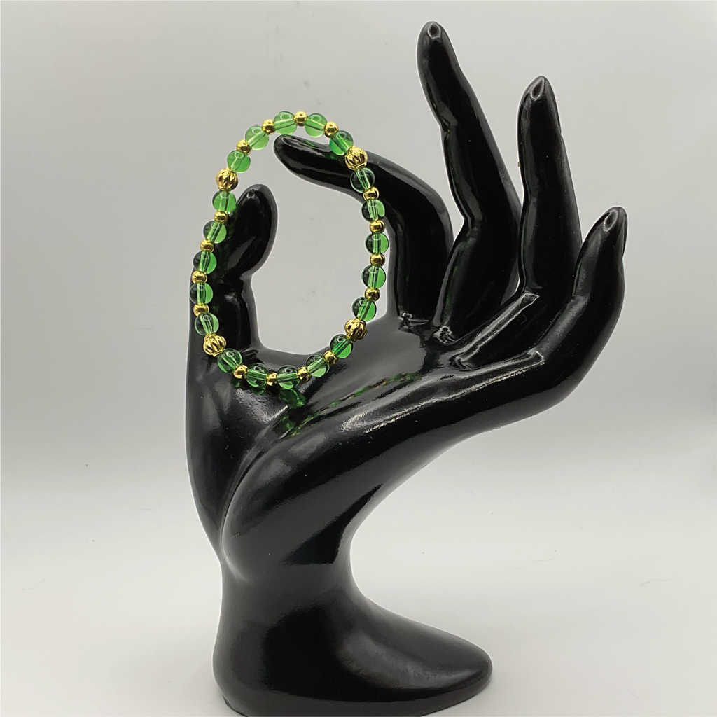 Green Glass Bracelet with Gold Spacers