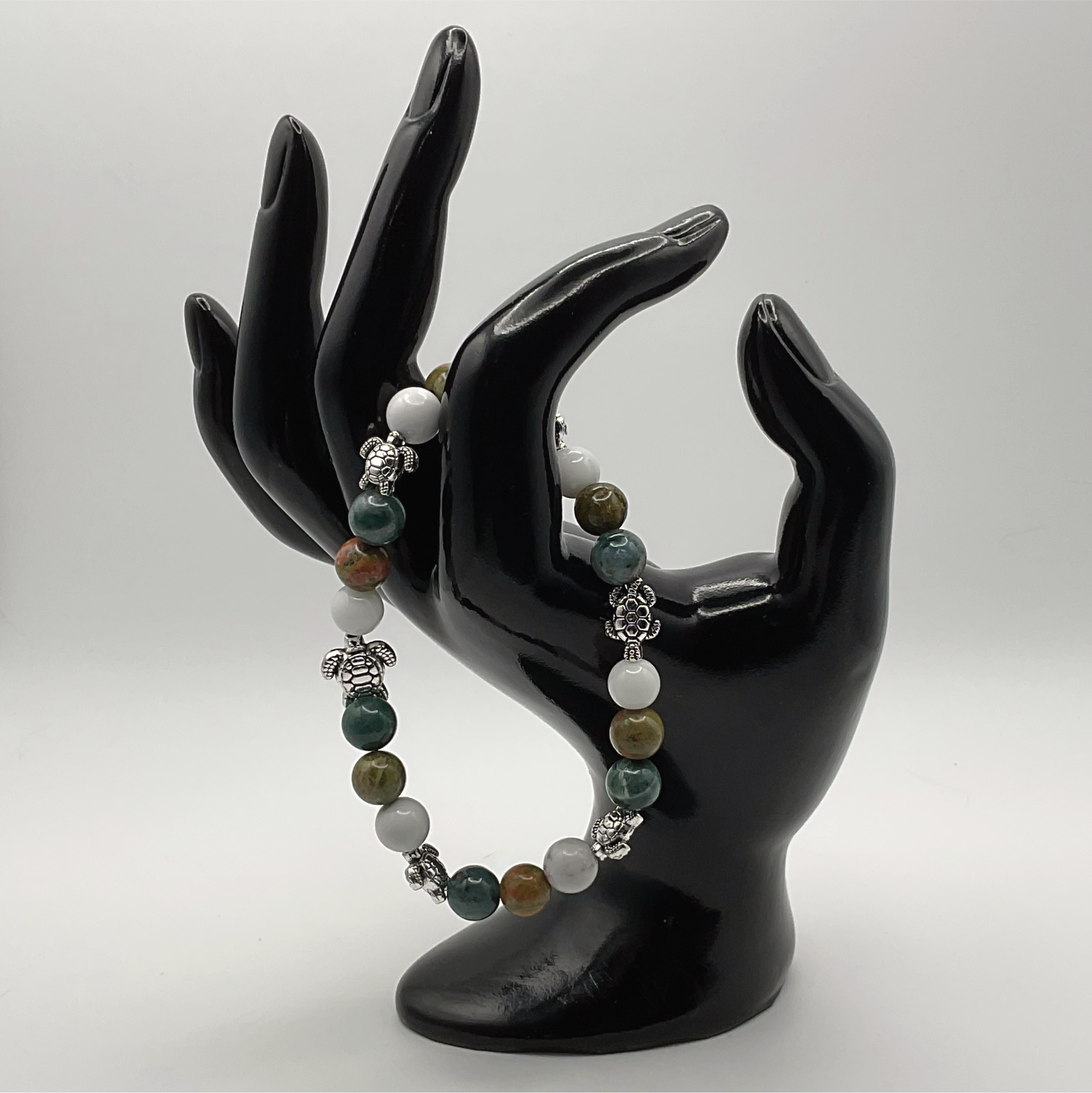 Serpentine Green Jasper Turtle Charm Bracelet