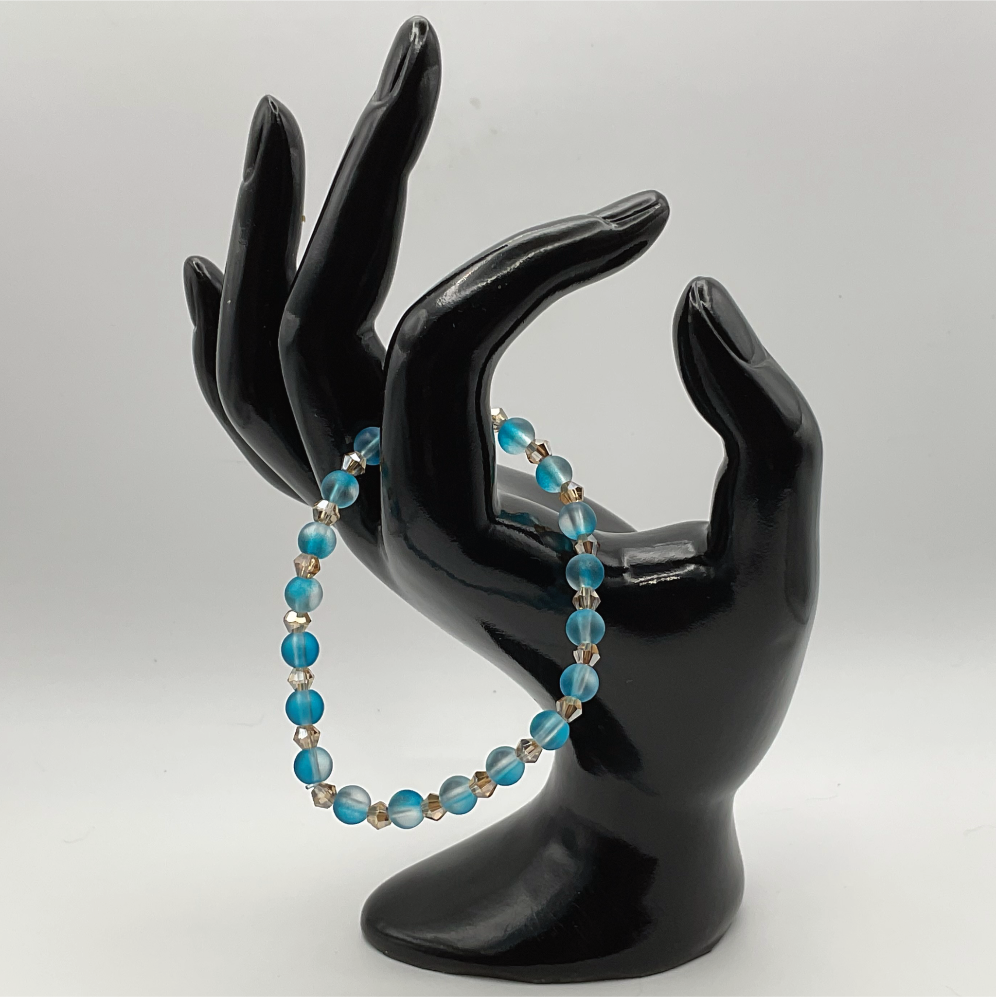 Frosted Blue Glass Bracelet with Champagne Spacers