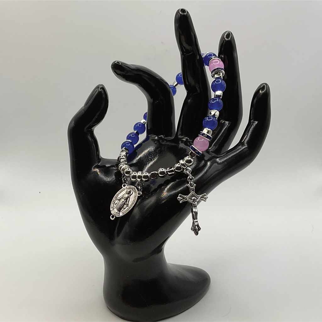 Cobalt Blue Pink 1 Decade Rosary Bracelet