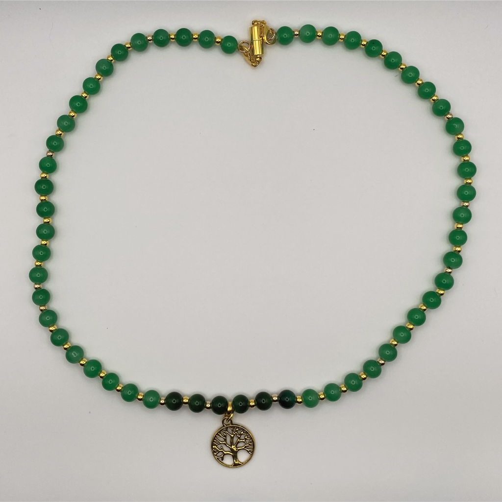 22" Multi-Green Tree of Life Charm Glass Necklace
