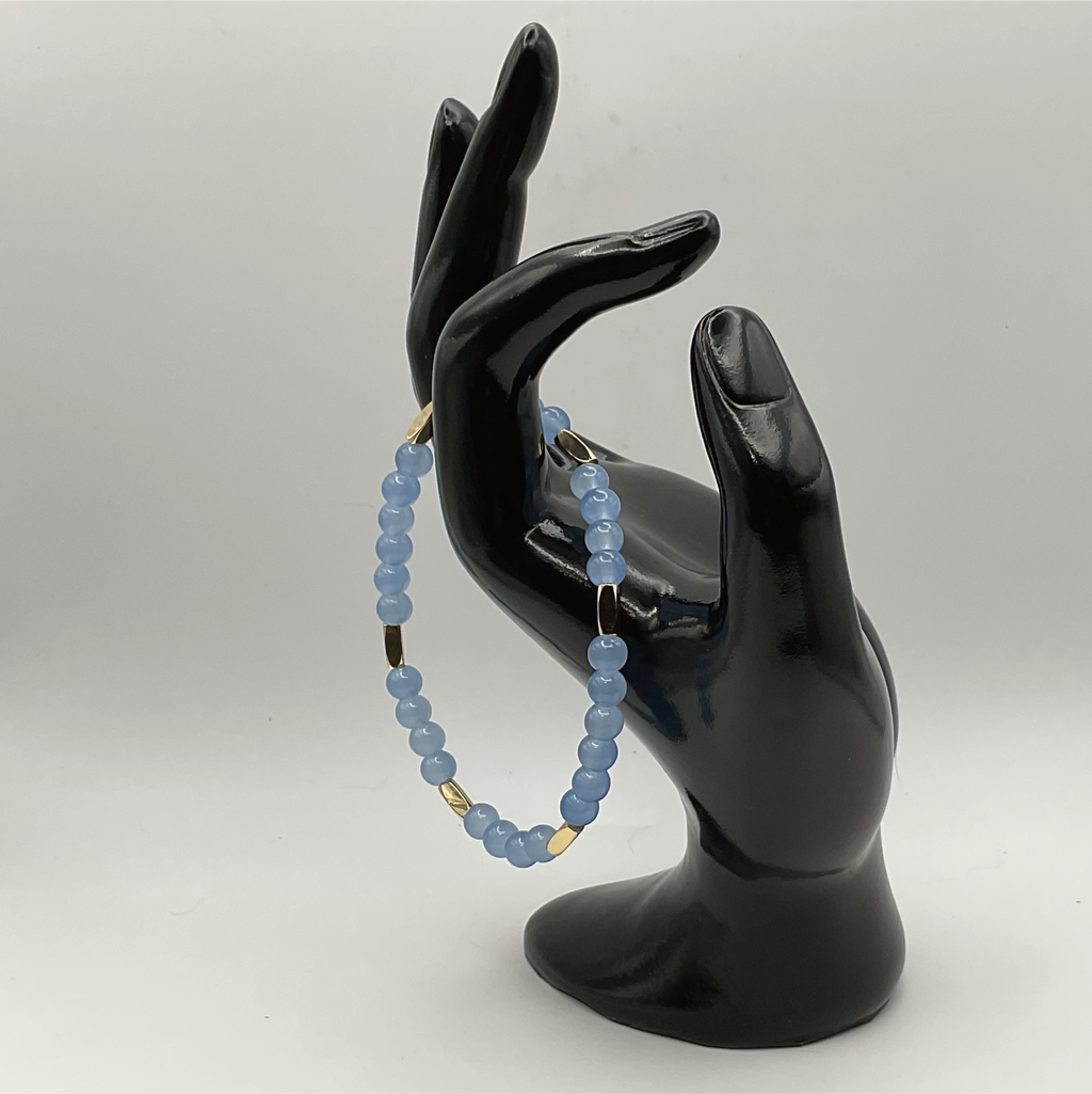 Light Blue Glass Bracelet with Long Gold Spacers