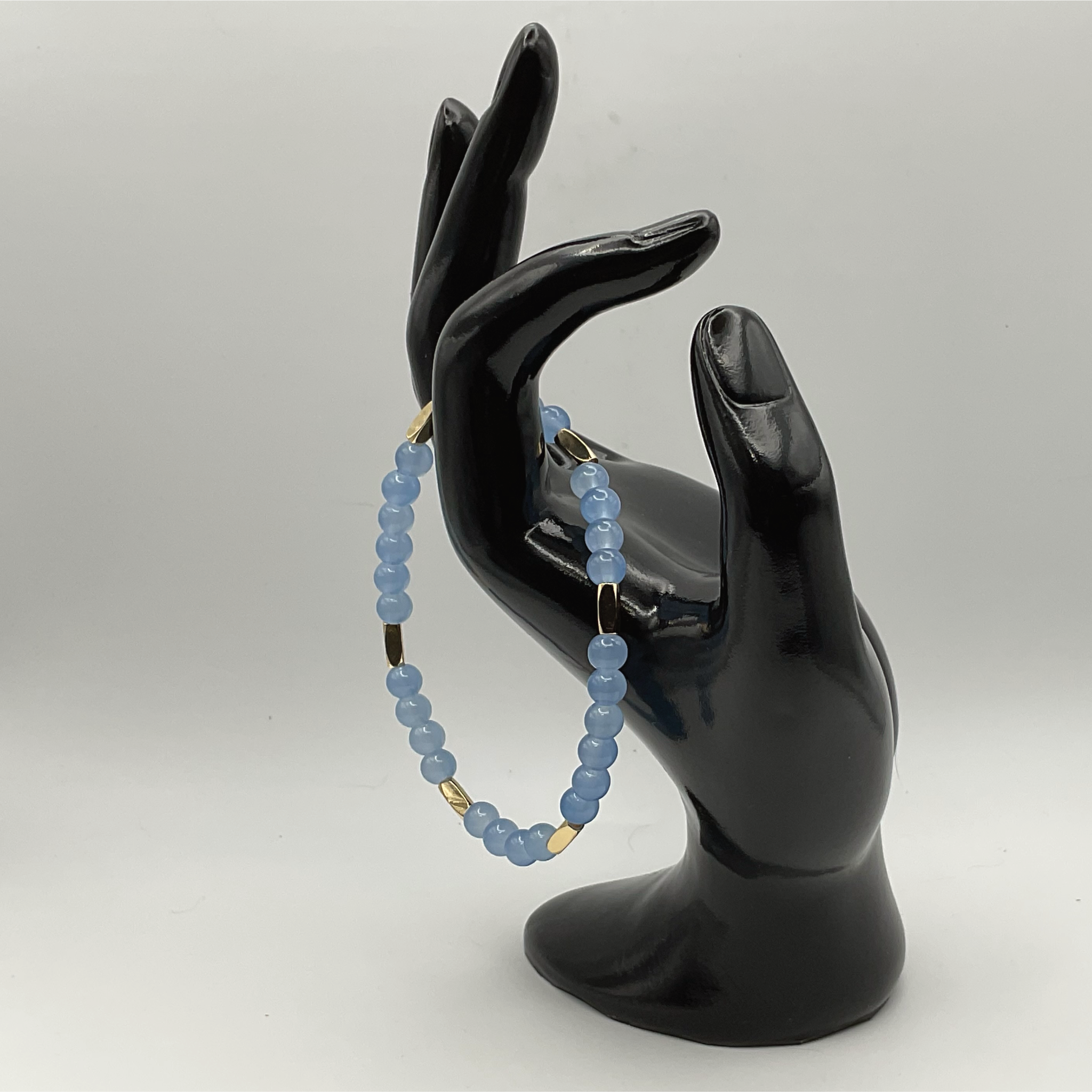Light Blue Glass Bracelet with Long Gold Spacers