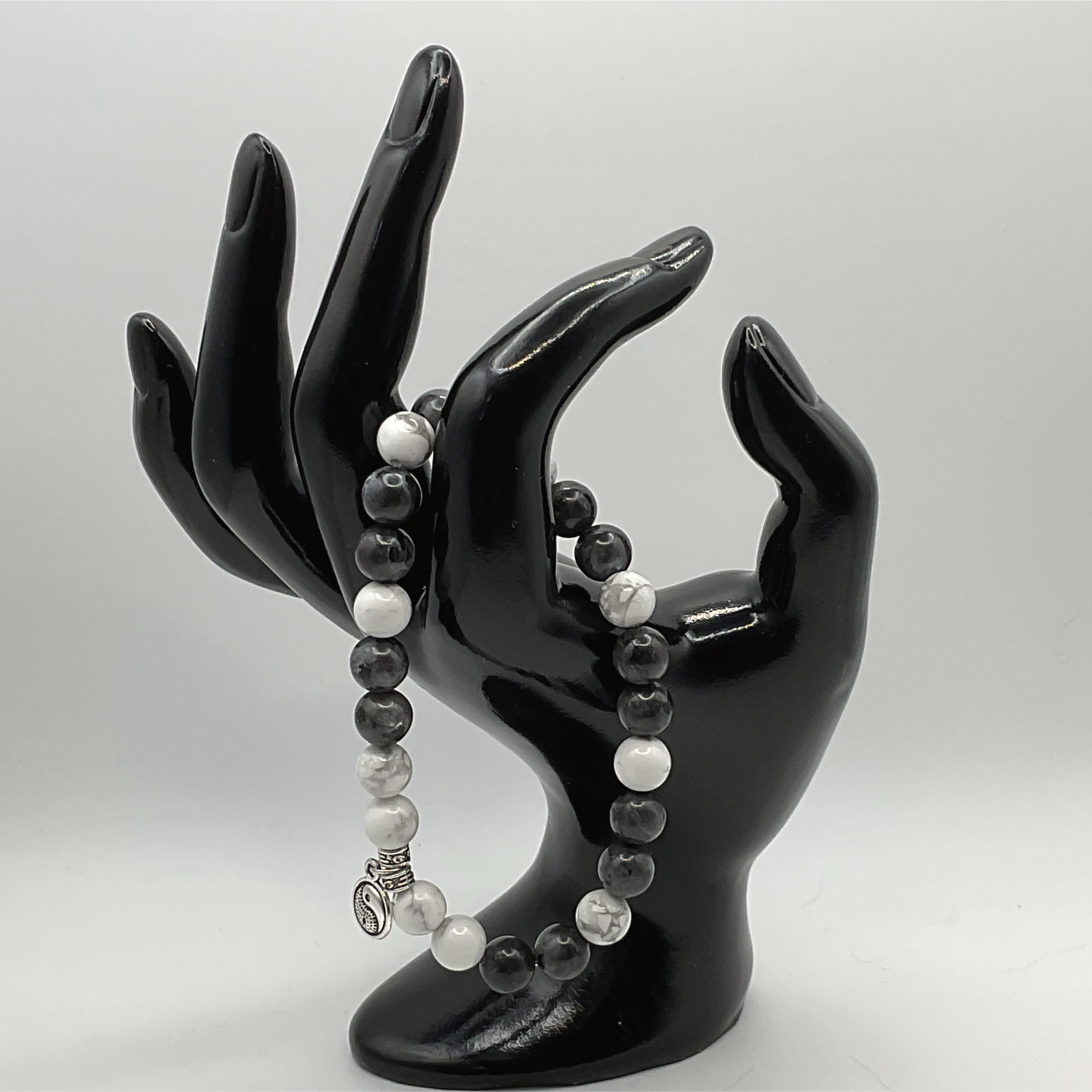Black Agate Magnesite Yin Yang Charm Bracelet