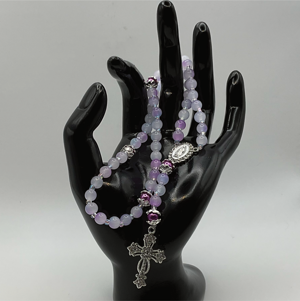 Lilac Purple Small Full 5 Decade Silver Rosary