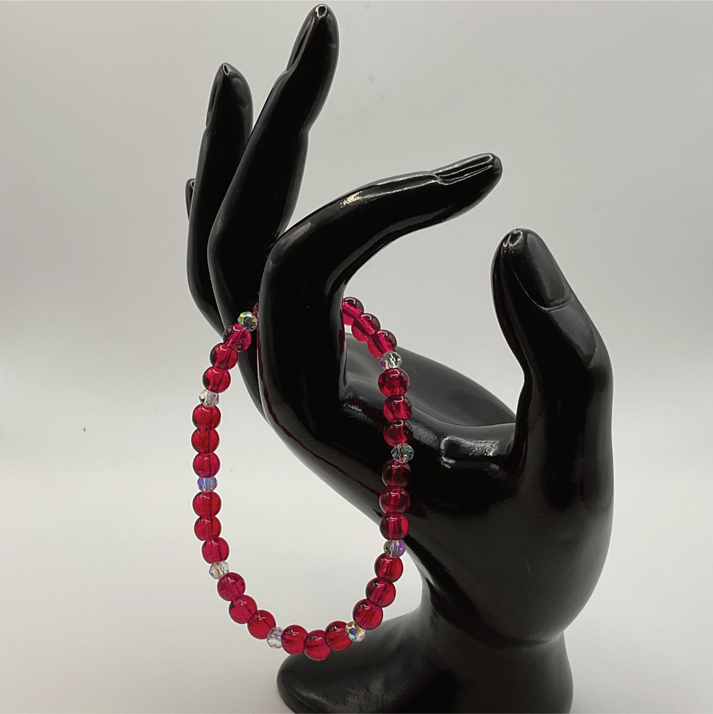 Red Glass Bracelet with Crystal Spacers