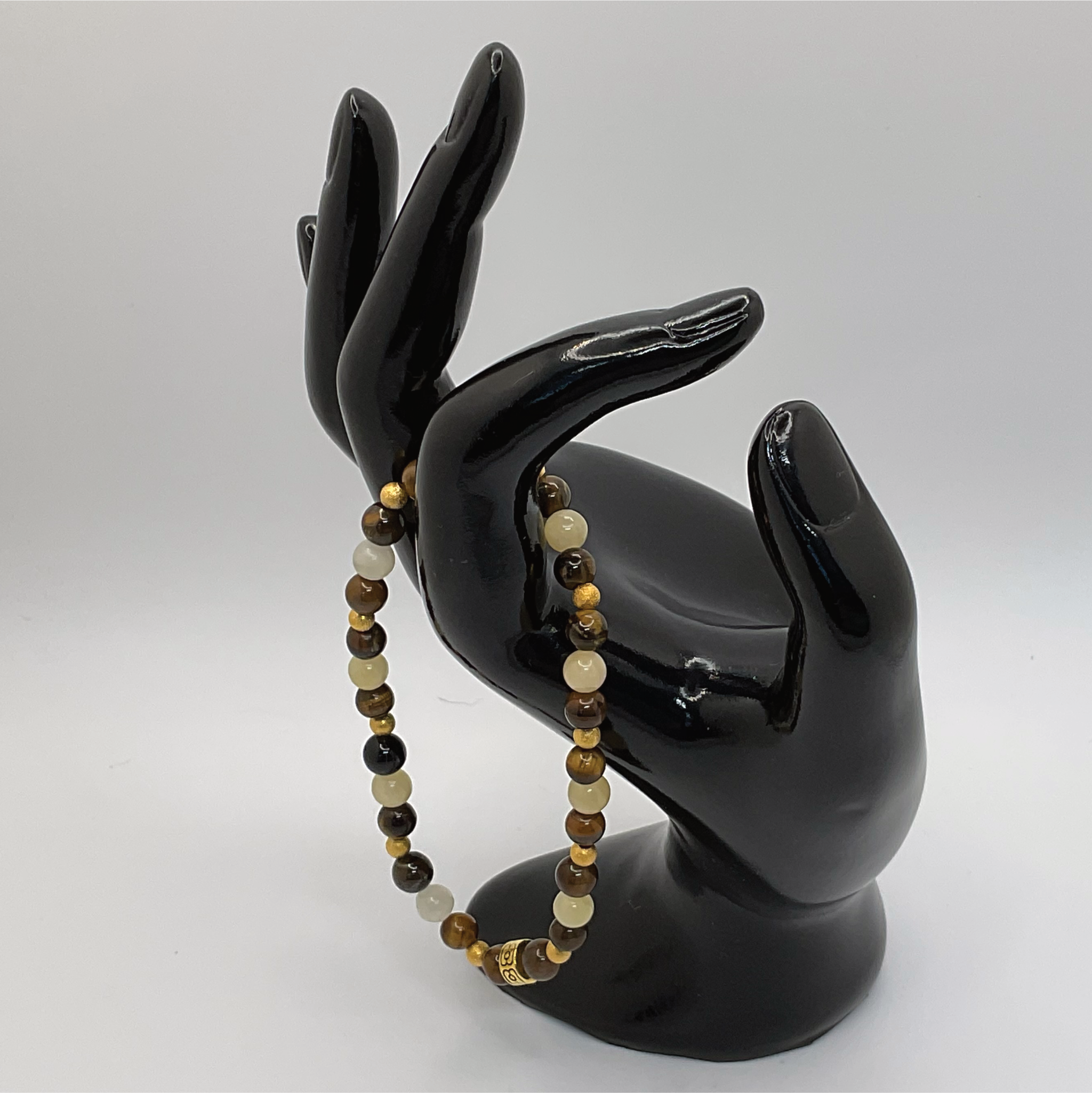 Tiger's Eye Oriental Agate Bracelet with Gold Spacers
