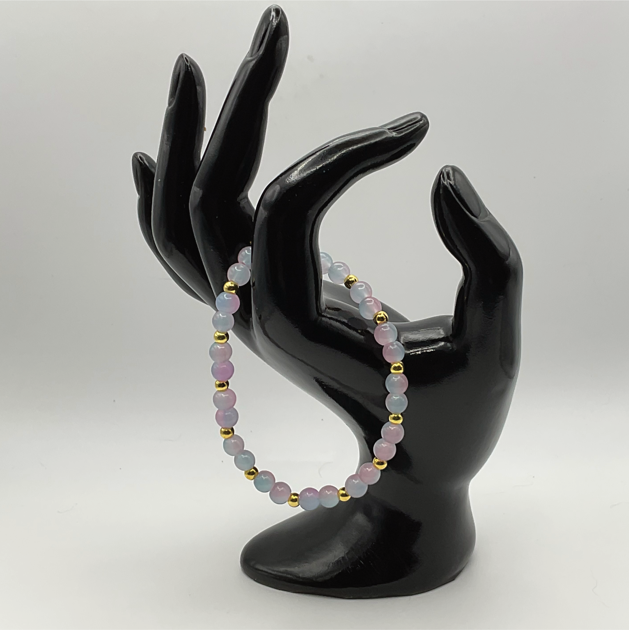 Pink Light Blue Glass Bracelet with Pearl Spacers