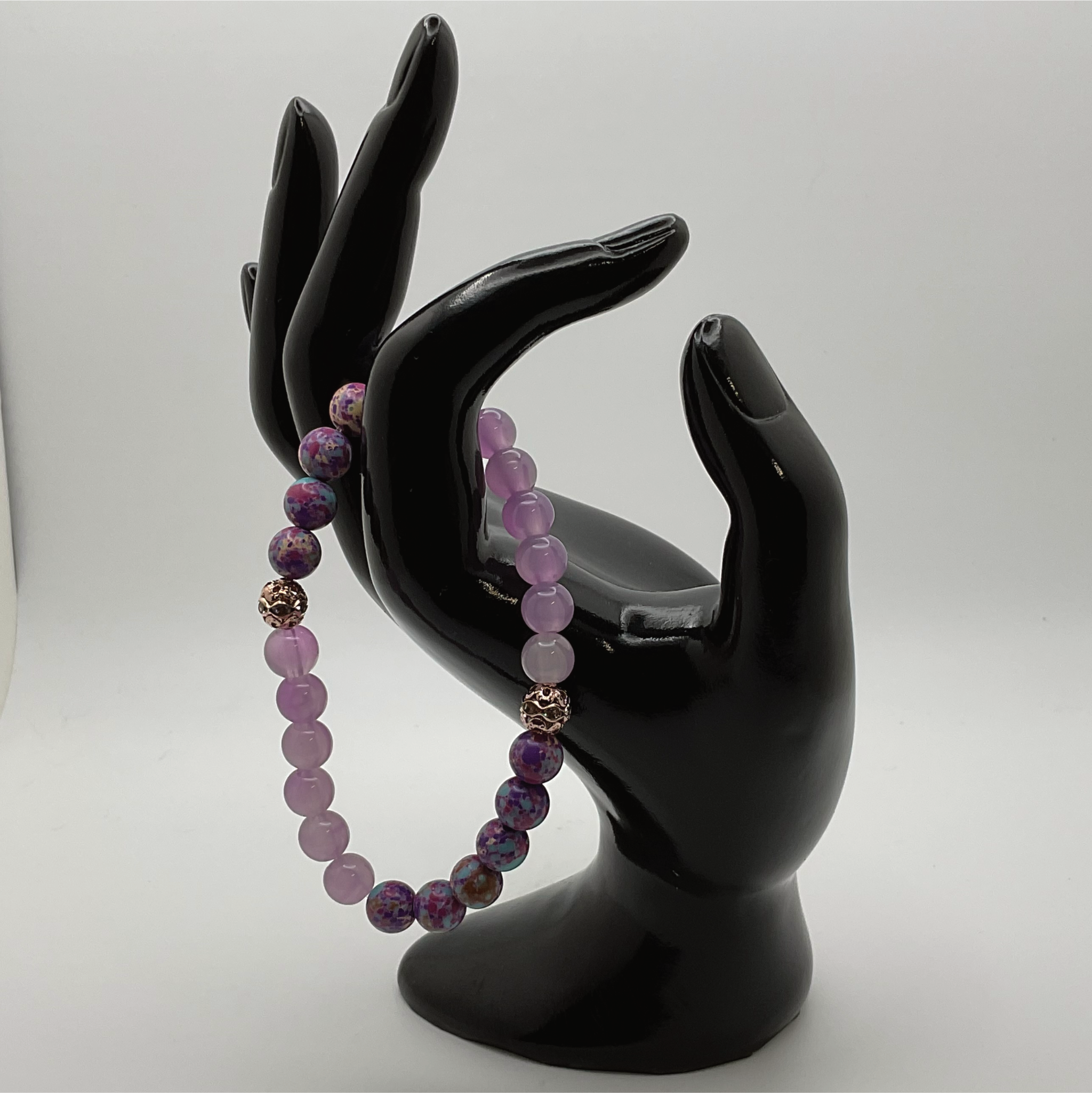 Pulsera Calsilia de Cuarzo Rosa con Separadores de Oro Rosa
