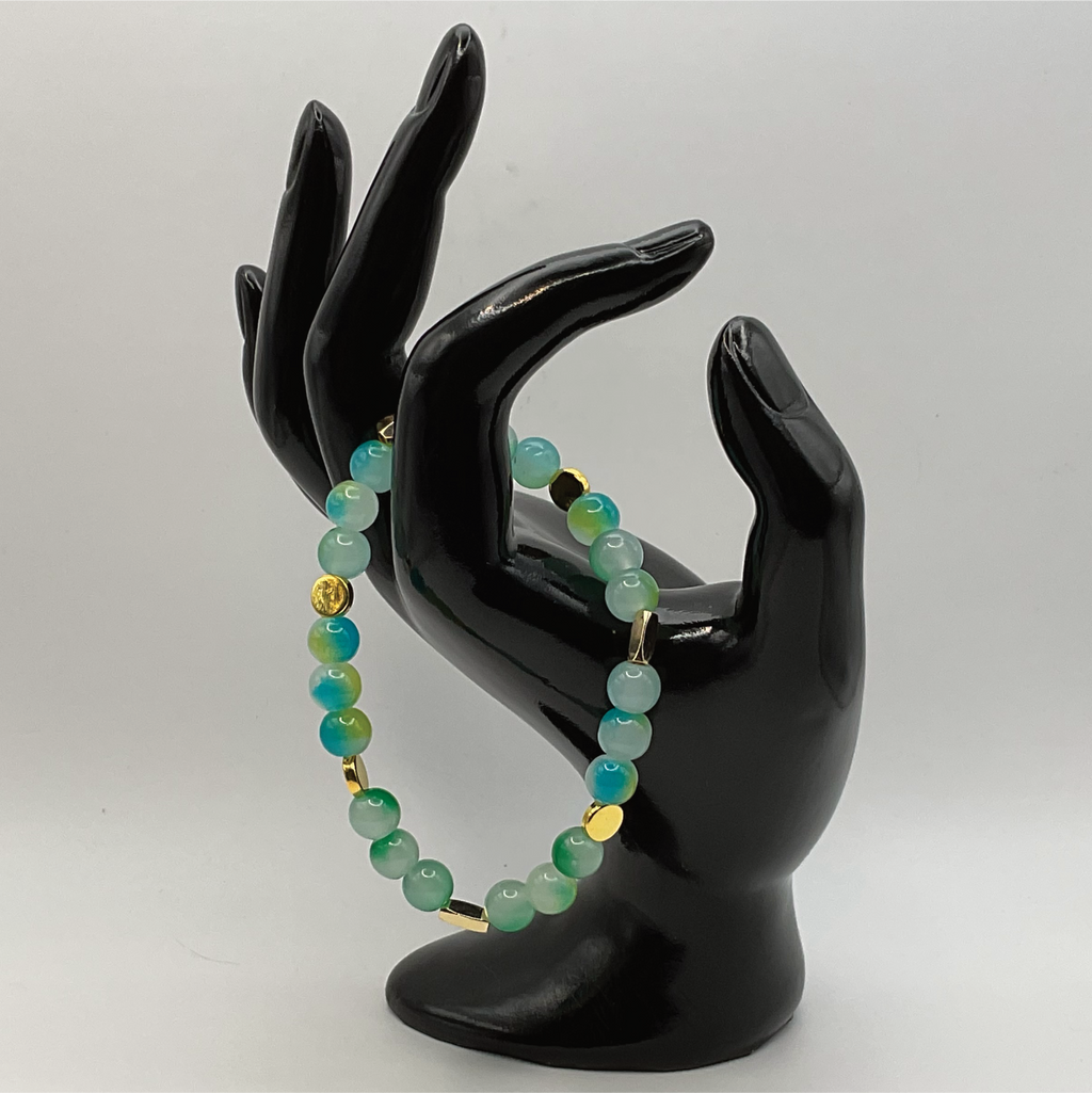 Teal Green Dragon Vein Agate Bracelet with Gold Spacers