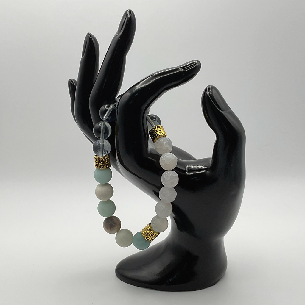 Blue Obsidian Calcite Bracelet with Dragon Vein Gold Spacers