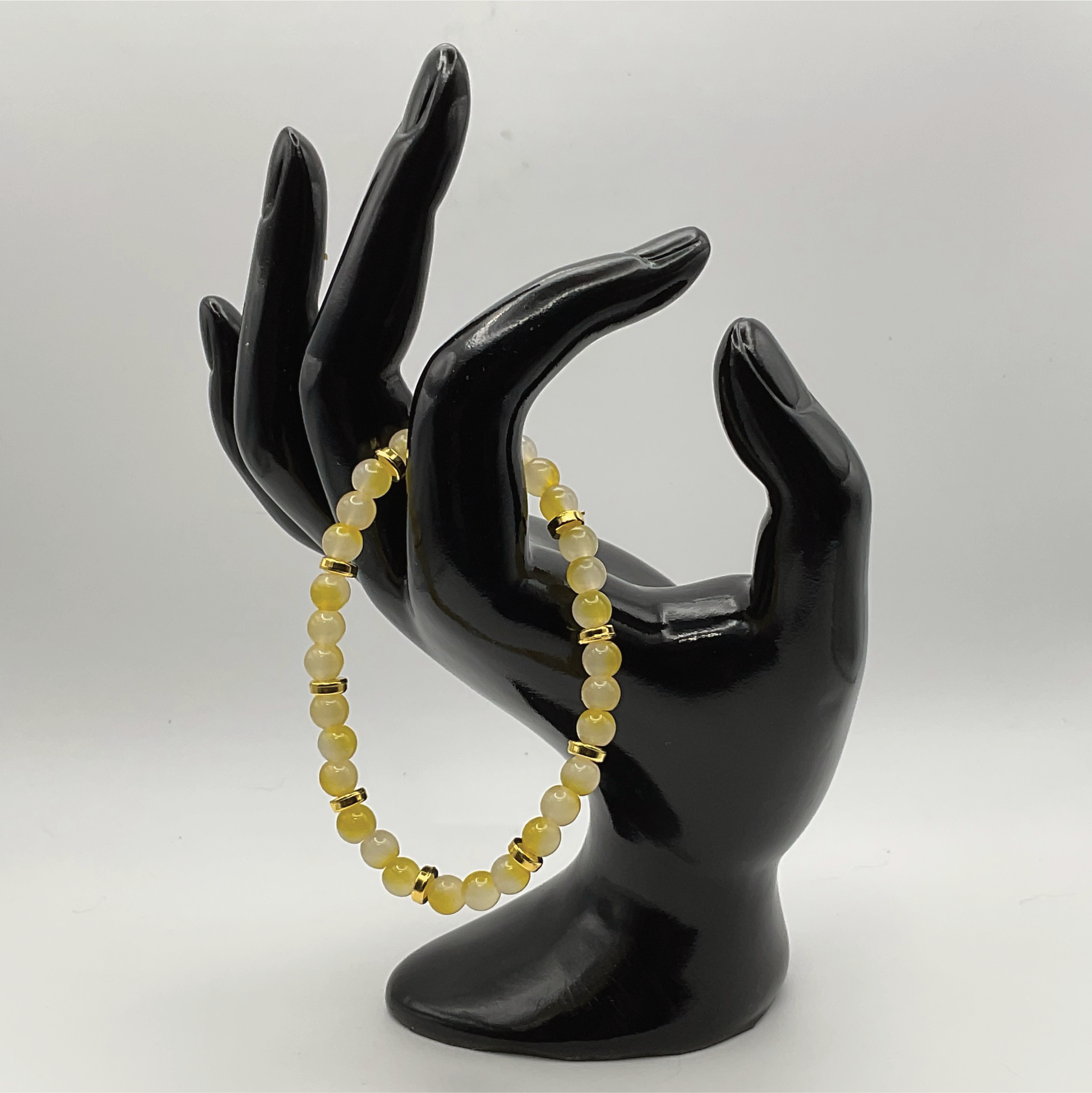 Yellow Glass Bracelet with Gold Disc Spacers