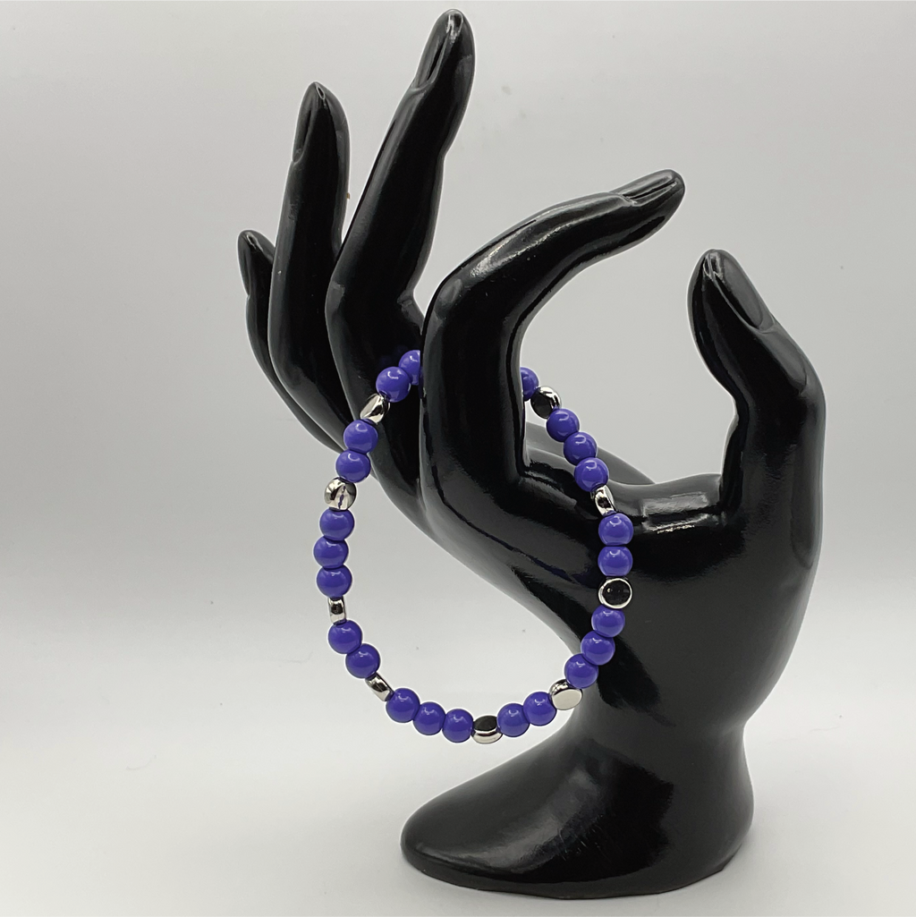 Purple Glass Bracelet with Silver Disc Spacers