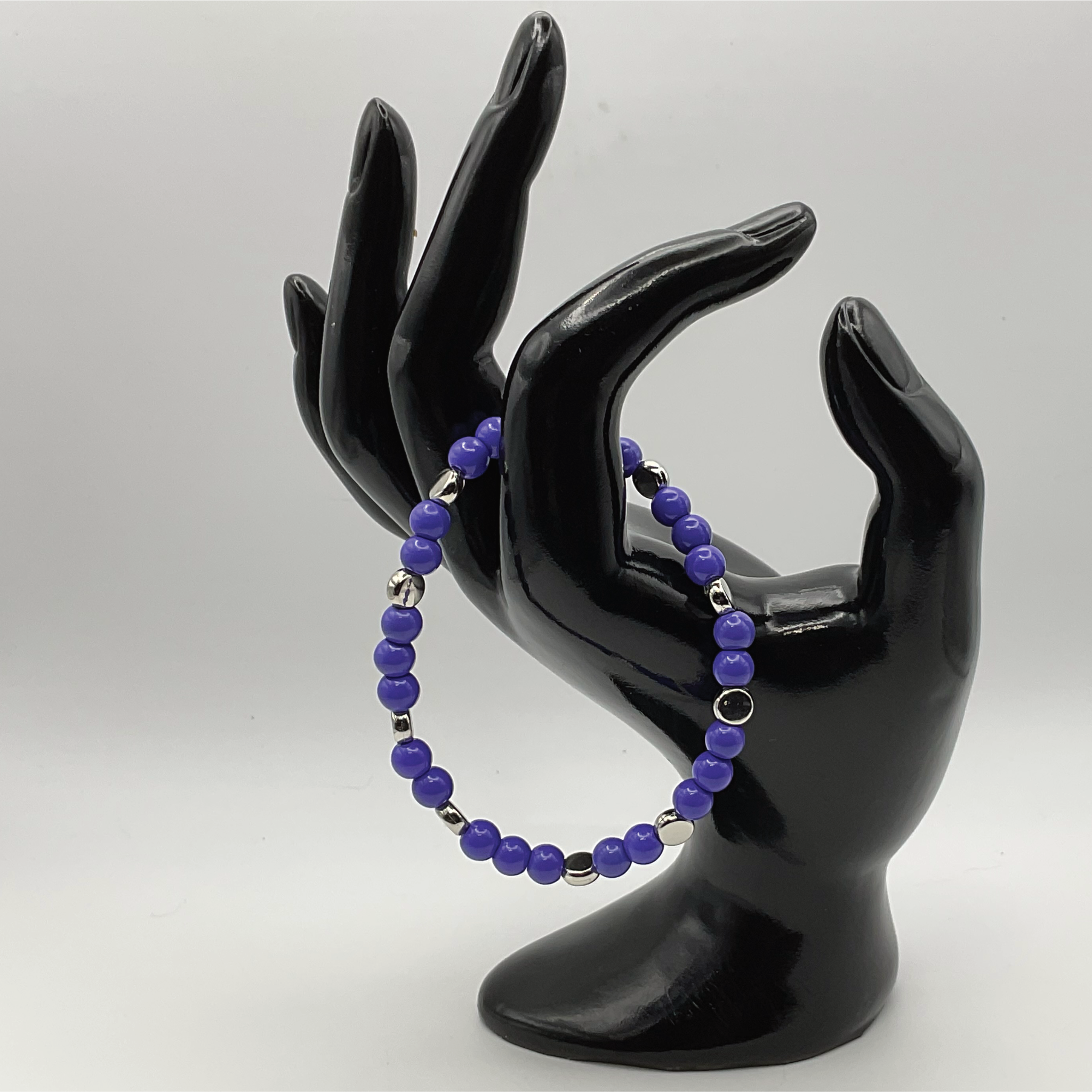 Purple Glass Bracelet with Silver Disc Spacers