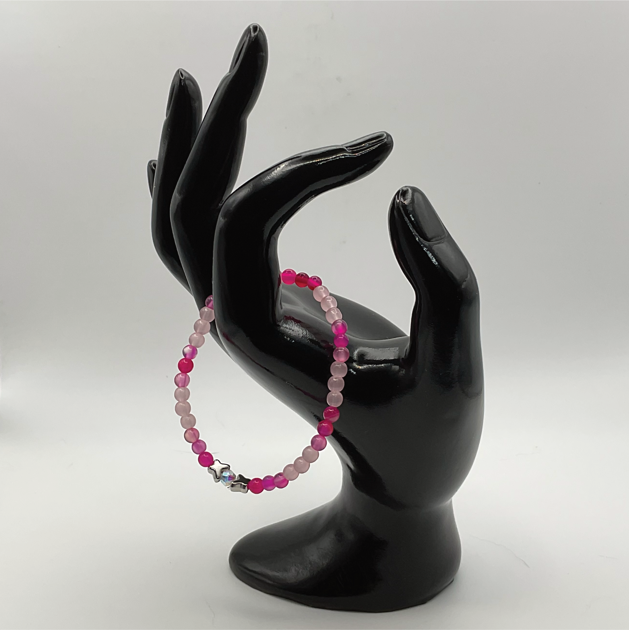 15 cm (5.9") Rose Quartz Pink Dragon Vein Silver Butterfly Bracelet with Crystal Spacers