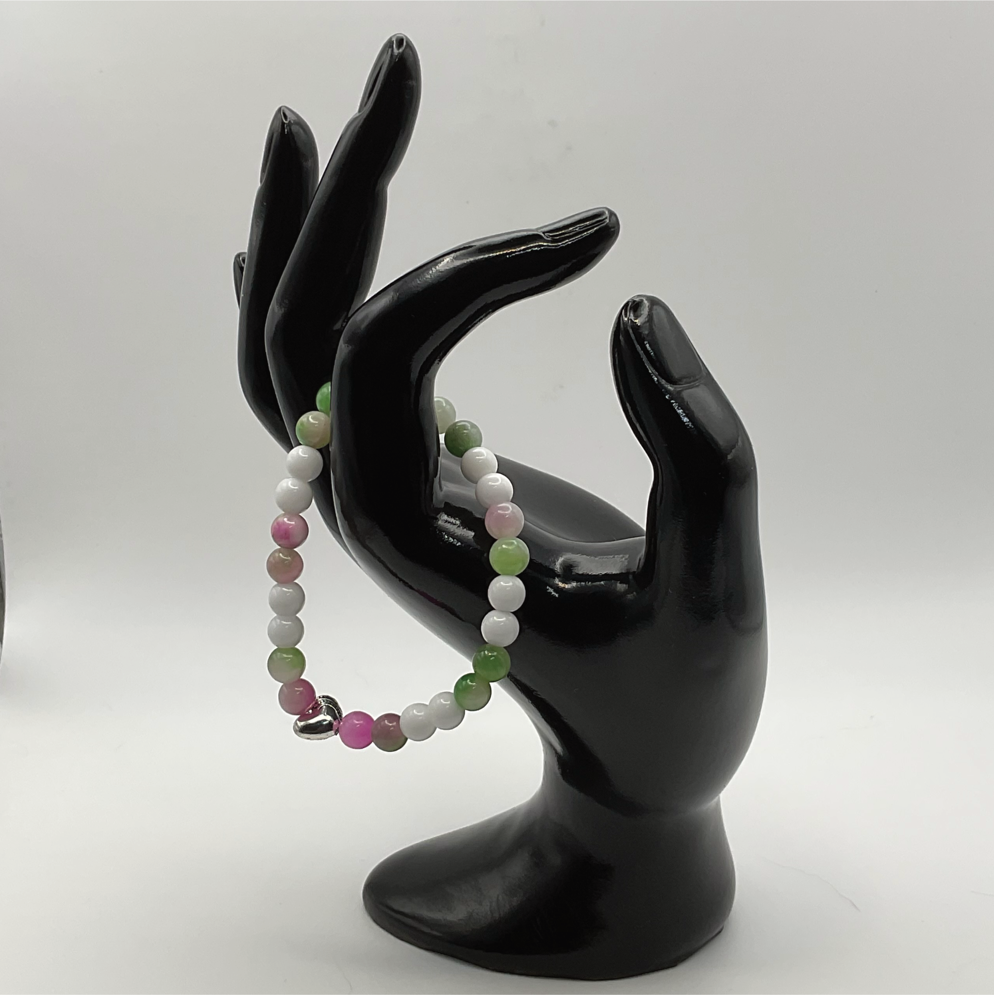 14.5 cm (5.7") Jadeite Hyalite Opal Silver Heart Bracelet