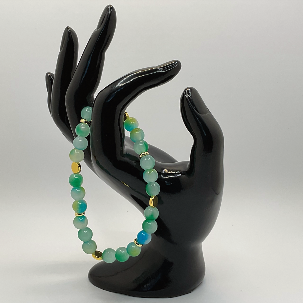 Green Chalcedony Bracelet with Gold Star Spacers