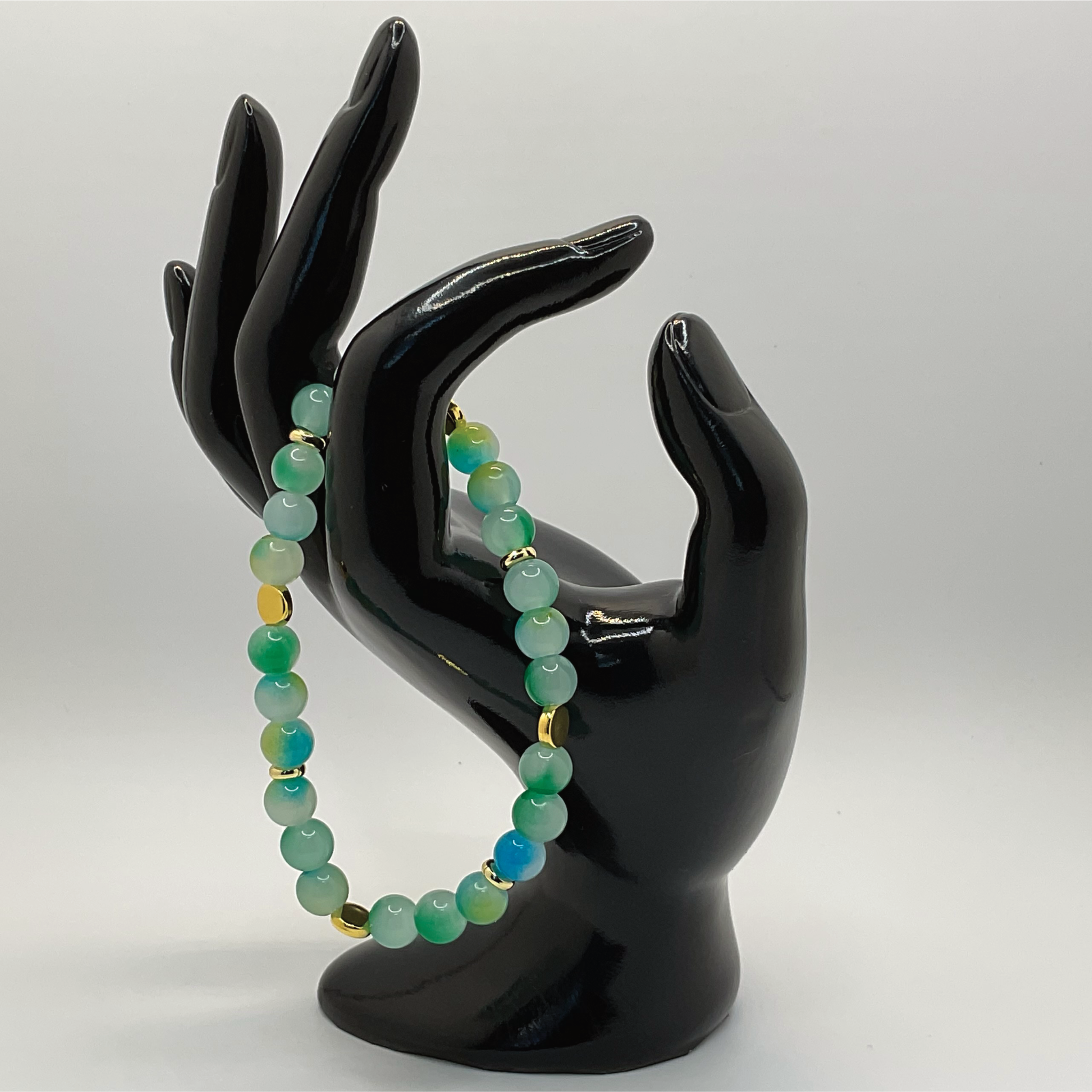 Green Chalcedony Bracelet with Gold Star Spacers