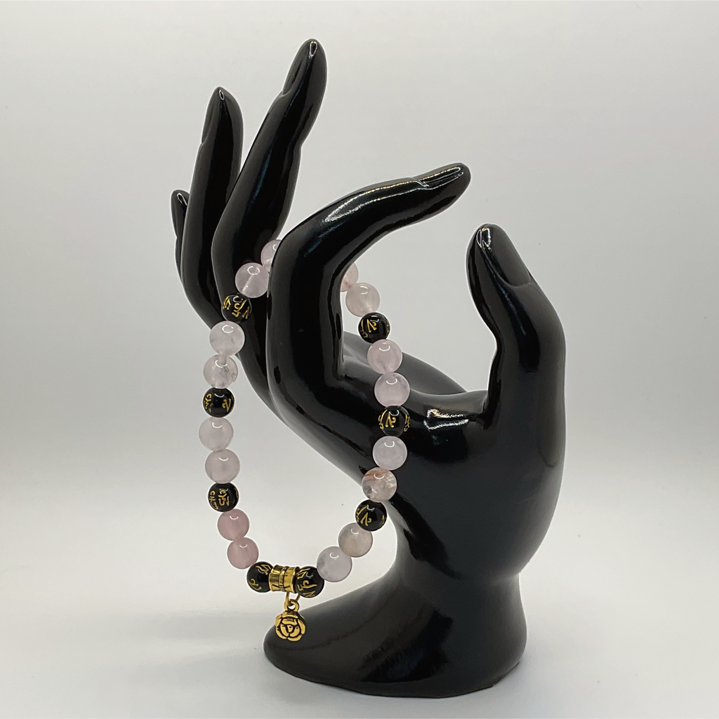 Rose Quartz Black Pixiu Blossom Charm Bracelet