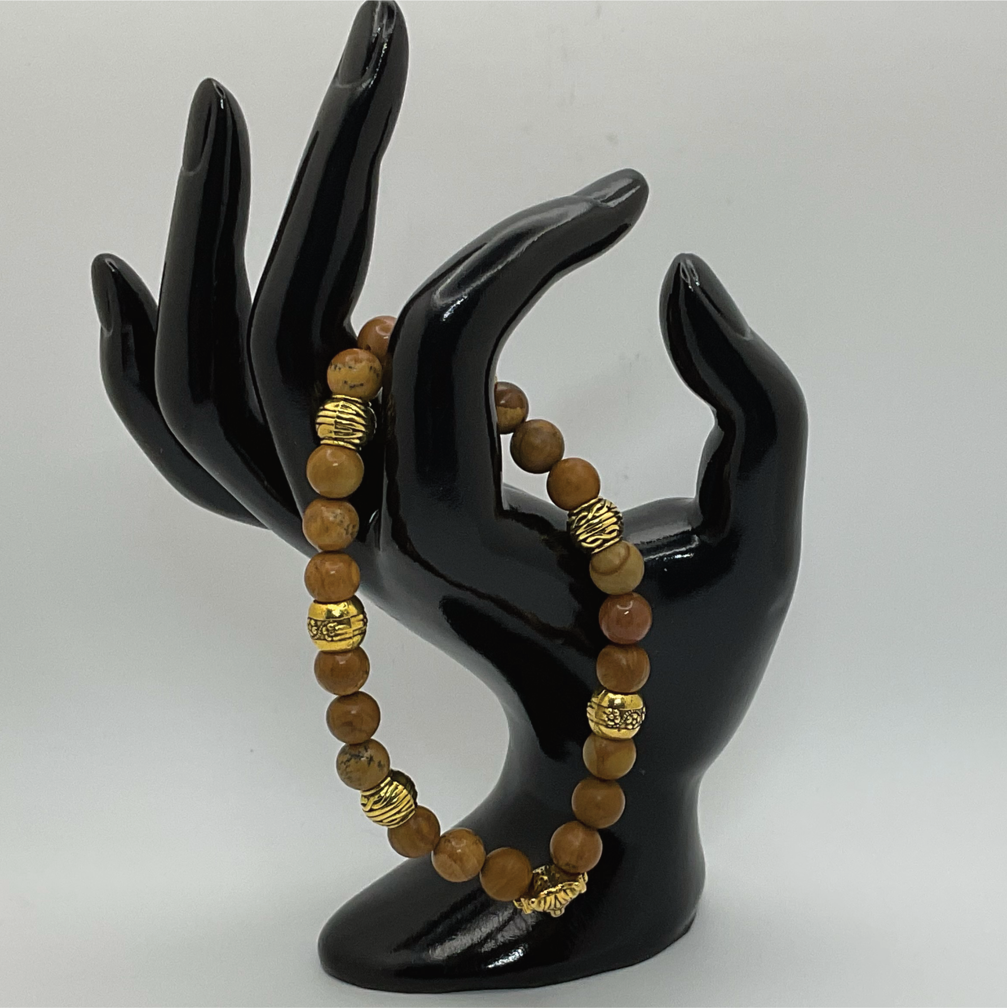 Yellow Jasper Wolf Charm Bracelet with Gold Spacers