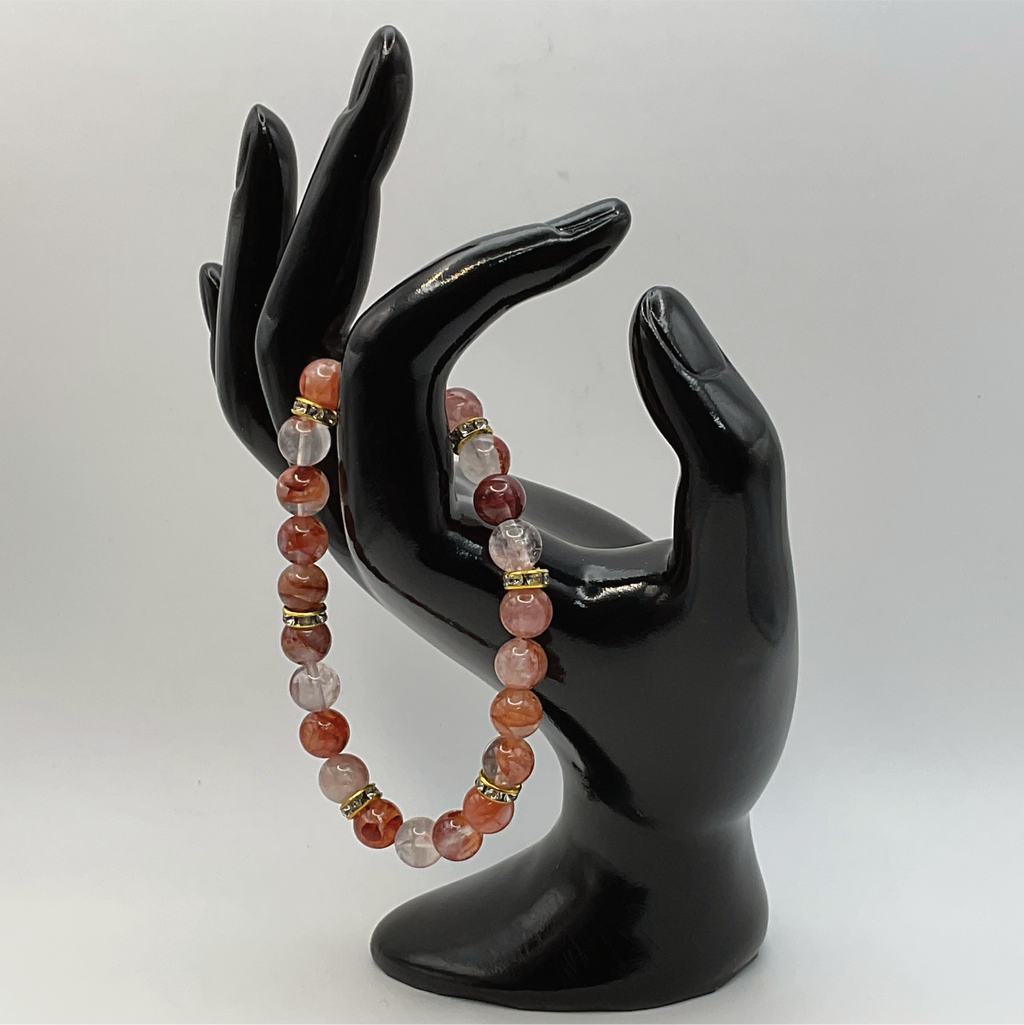 Pulsera de Cuarzo Fuego con Separadores de Cristal Tono Dorado