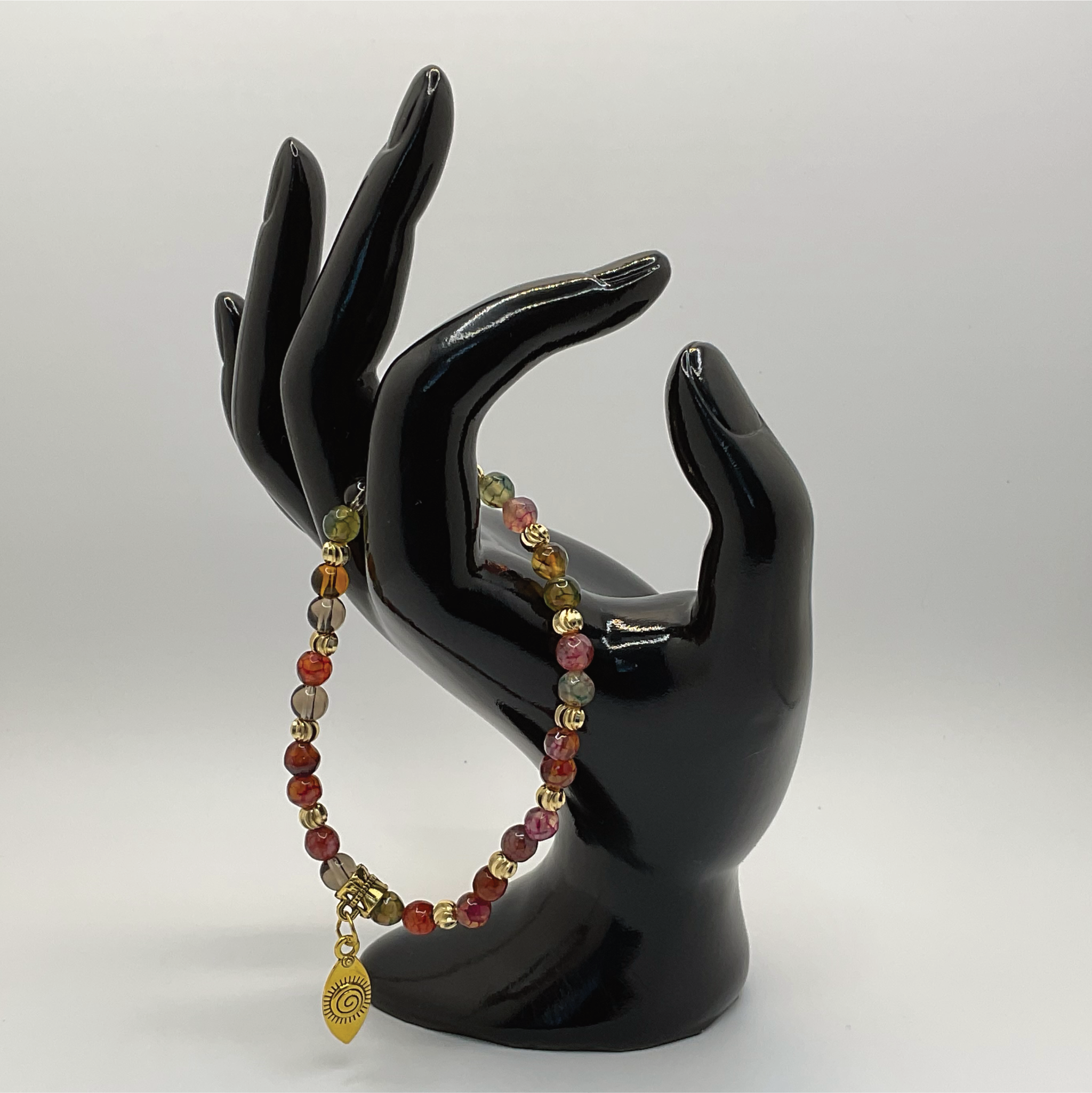Amber Gold Third Eye Charm Bracelet with Tiny Gold Spacers