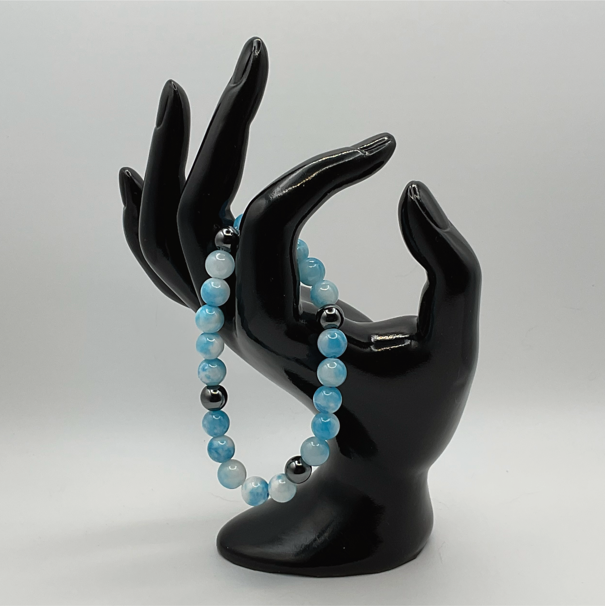 Blue Dragon Vein Agate Hematite Bracelet