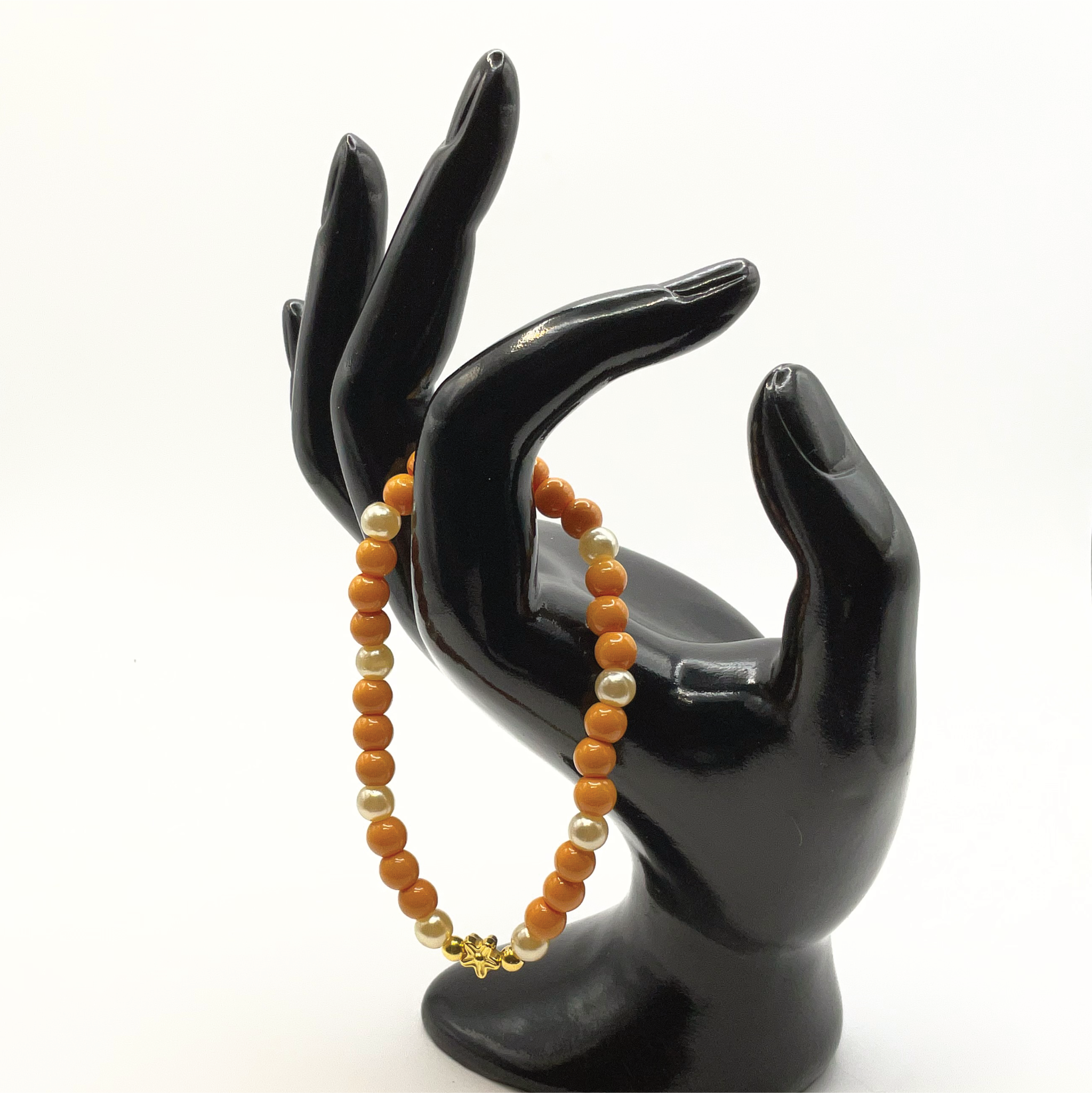 Orange Golden Glass Bracelet with Gold Star Spacers