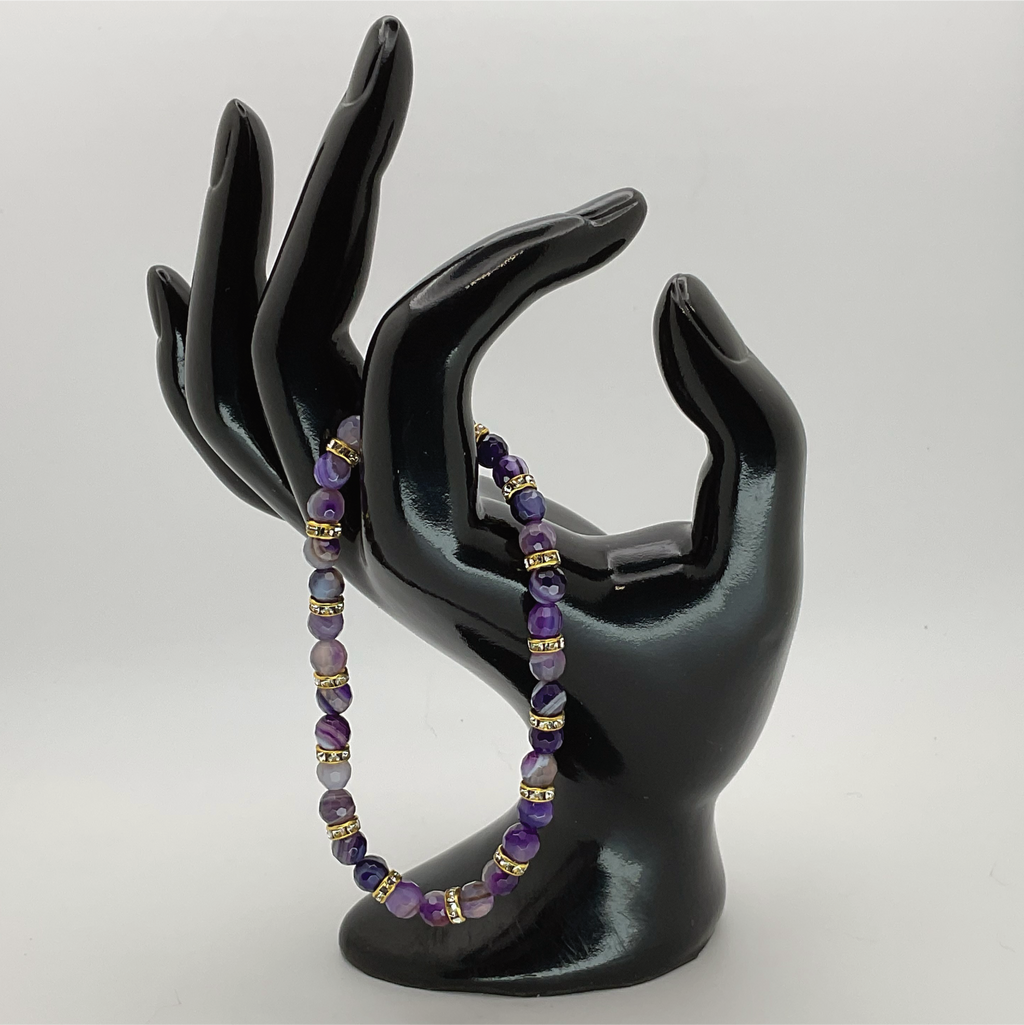 Pulsera de ágata de vena de dragón púrpura con separadores de cristal dorado