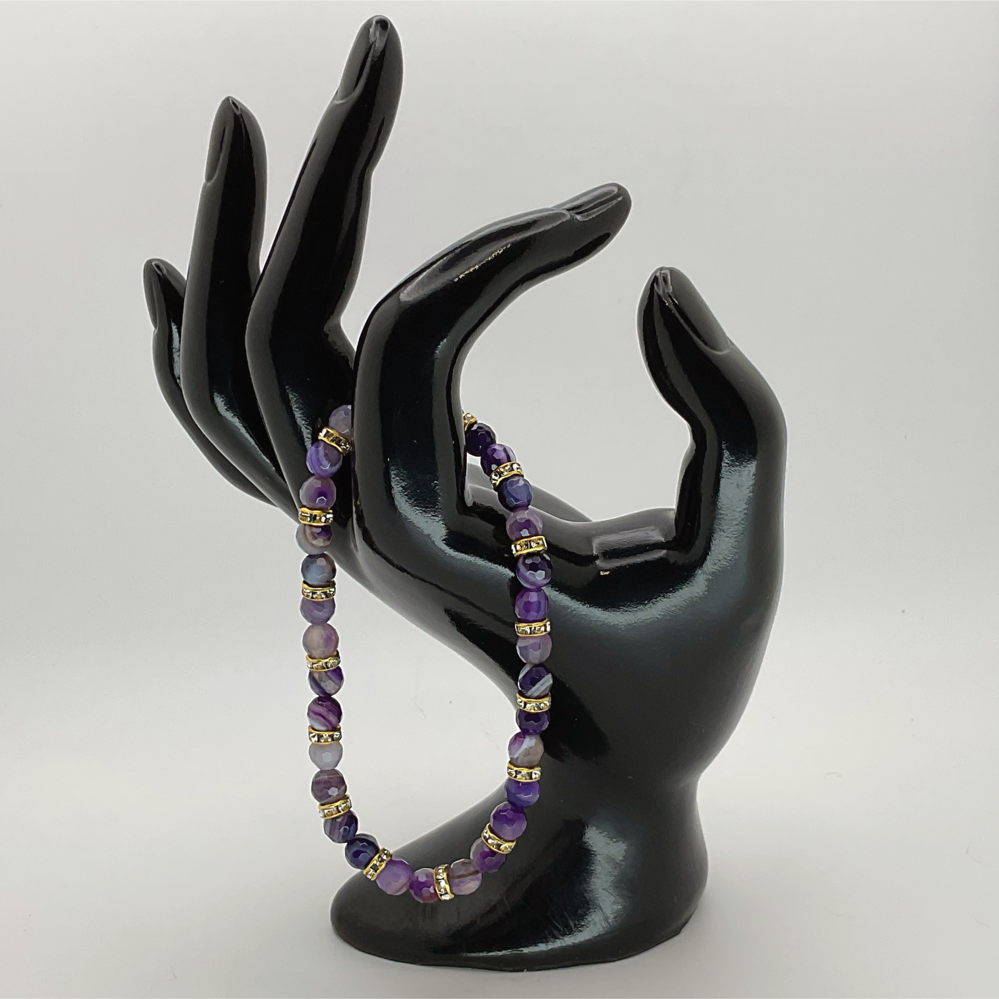 Pulsera de ágata de vena de dragón púrpura con separadores de cristal dorado
