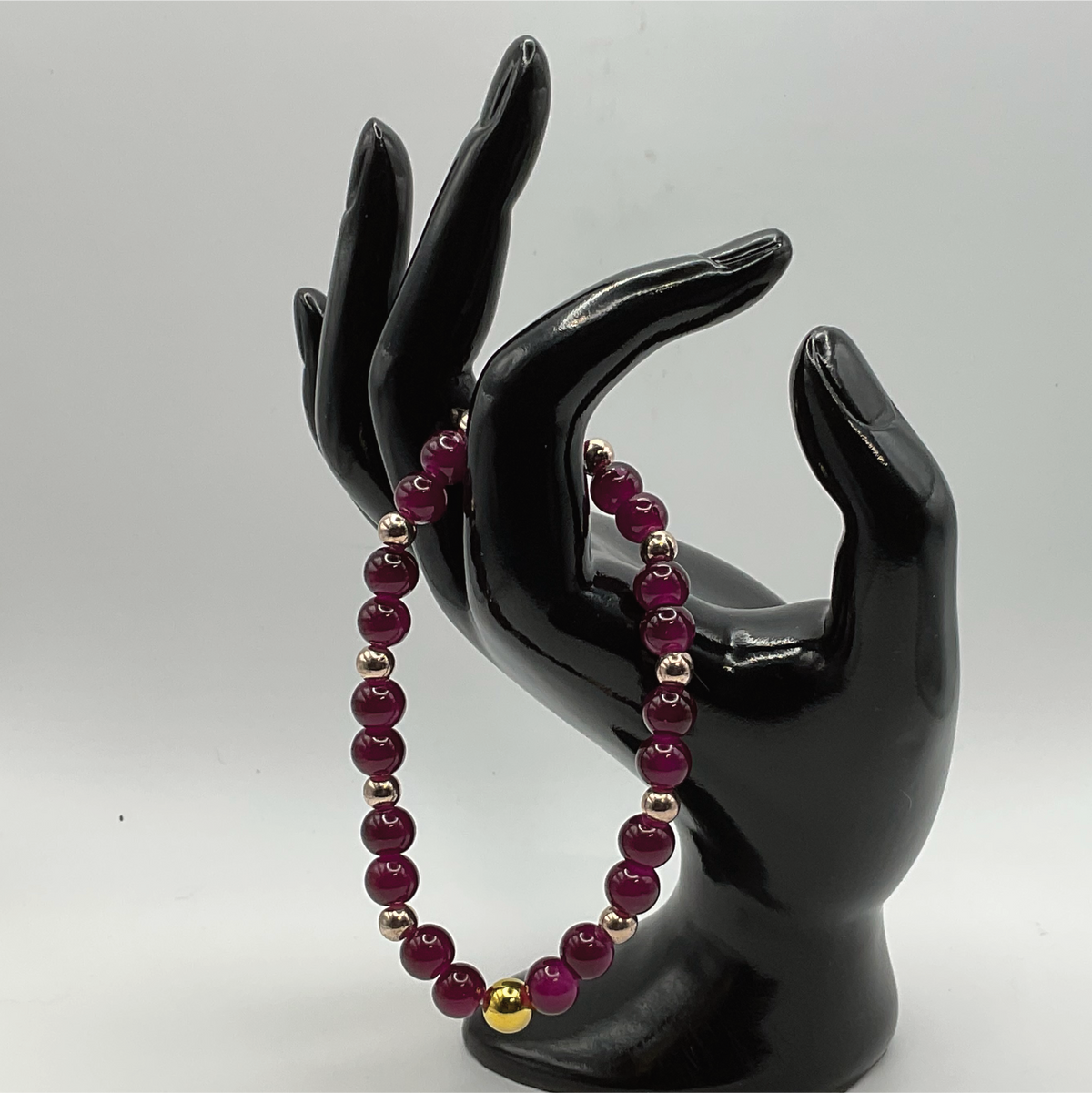 Deep Red Glass Bracelet with Gold Spacers