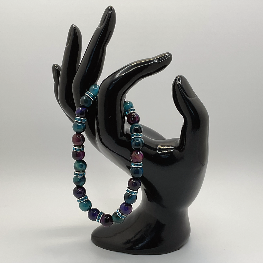 Amethyst Quartz Bracelet with Blue Crystal Silver Spacers