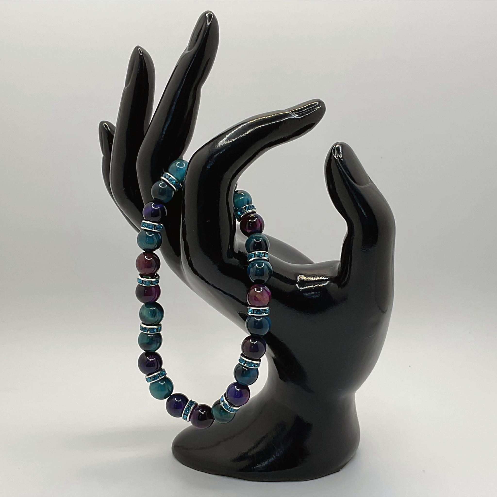 Amethyst Quartz Bracelet with Blue Crystal Silver Spacers
