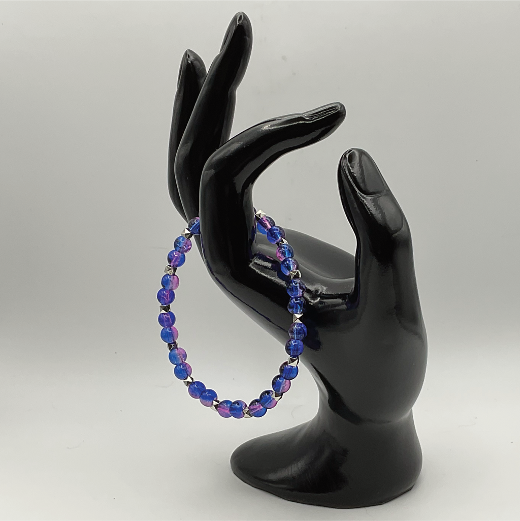 Blue Violet Glass Bracelet with Silver Spacers
