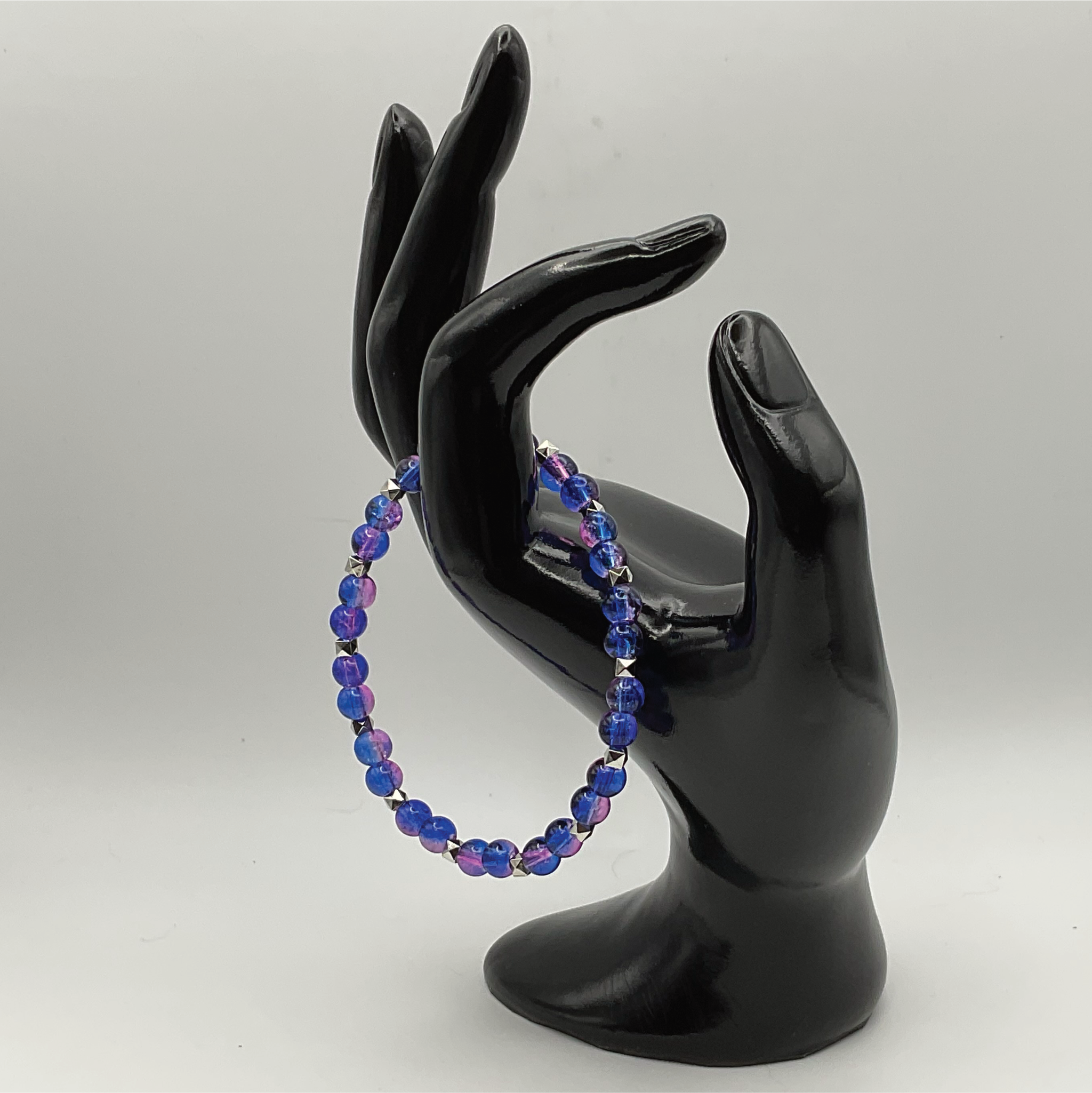 Blue Violet Glass Bracelet with Silver Spacers