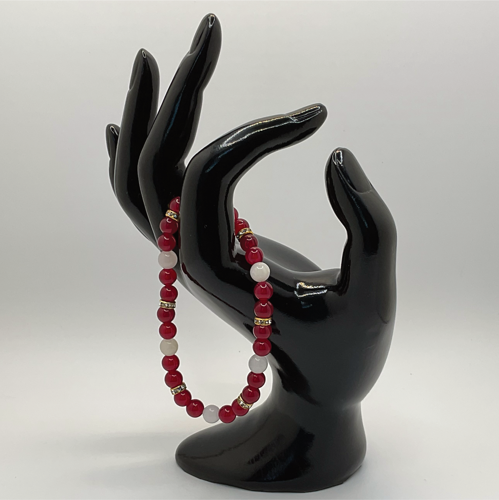 Red Dragon Vein Agate Milky Quartz Bracelet with Gold Crystal Spacers