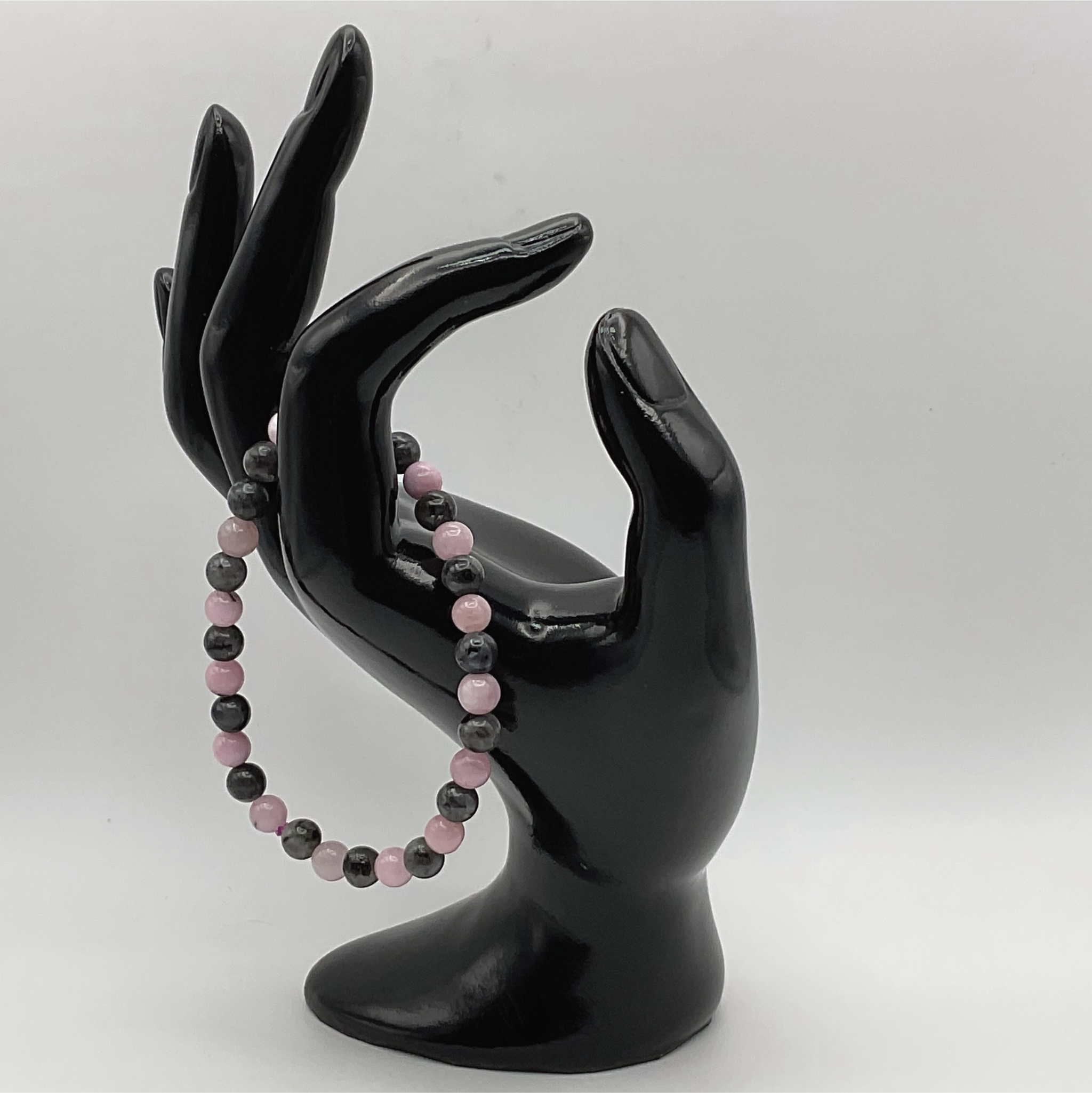 Pulsera de Cuarzo Rosa y Ágata Negra