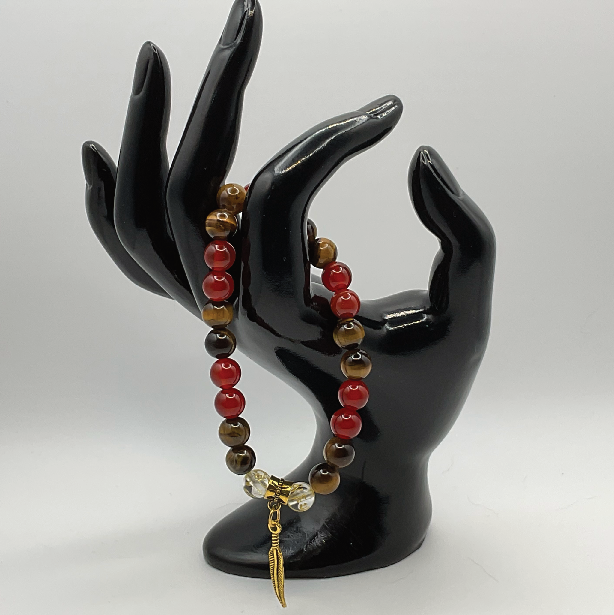 Carnelian Agate Pixiu Feather Charm Bracelet