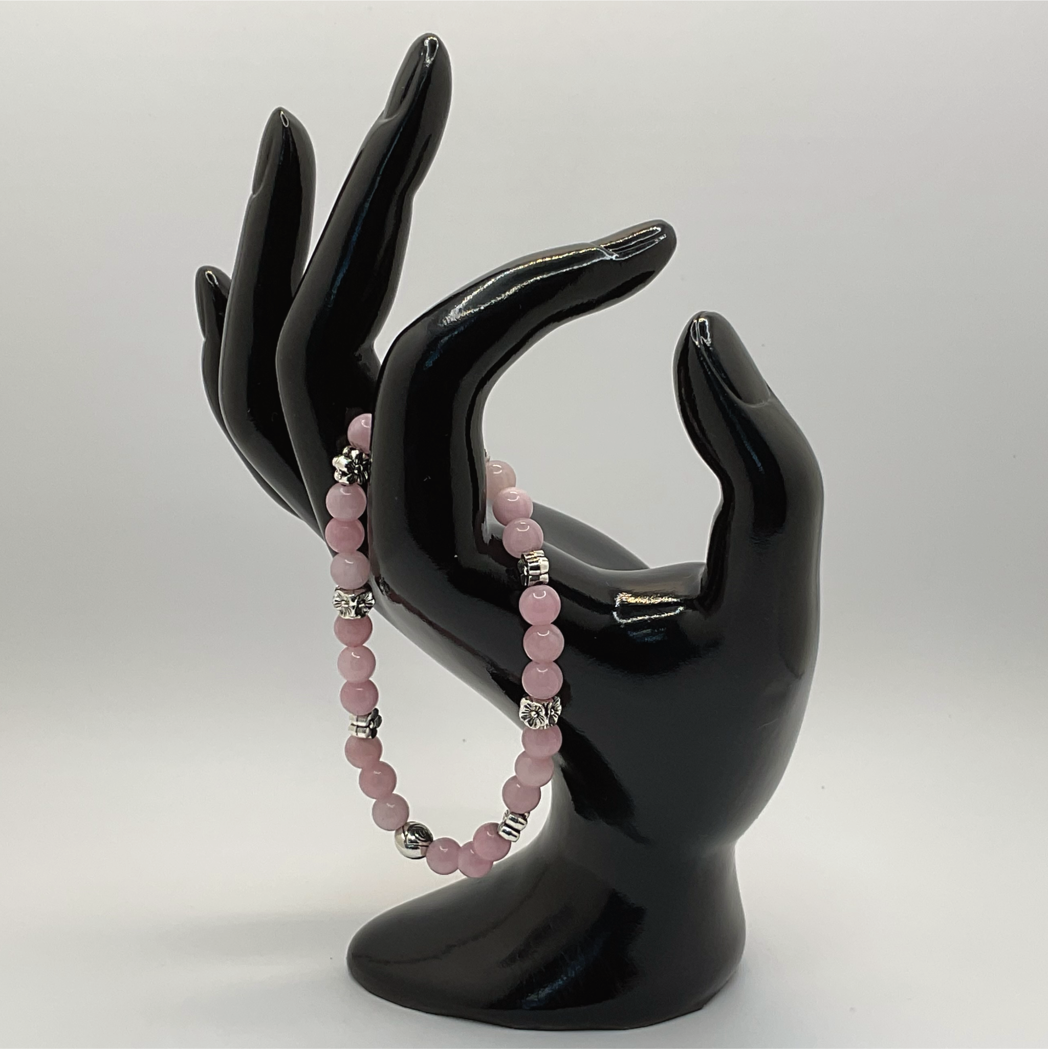 Rose Quartz Bracelet with Silver Tone Spacers