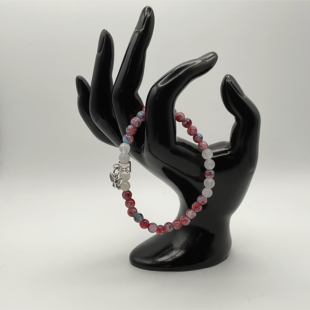 Blue-Red Dragon Agate Milk Quartz Butterfly Charm Bracelet