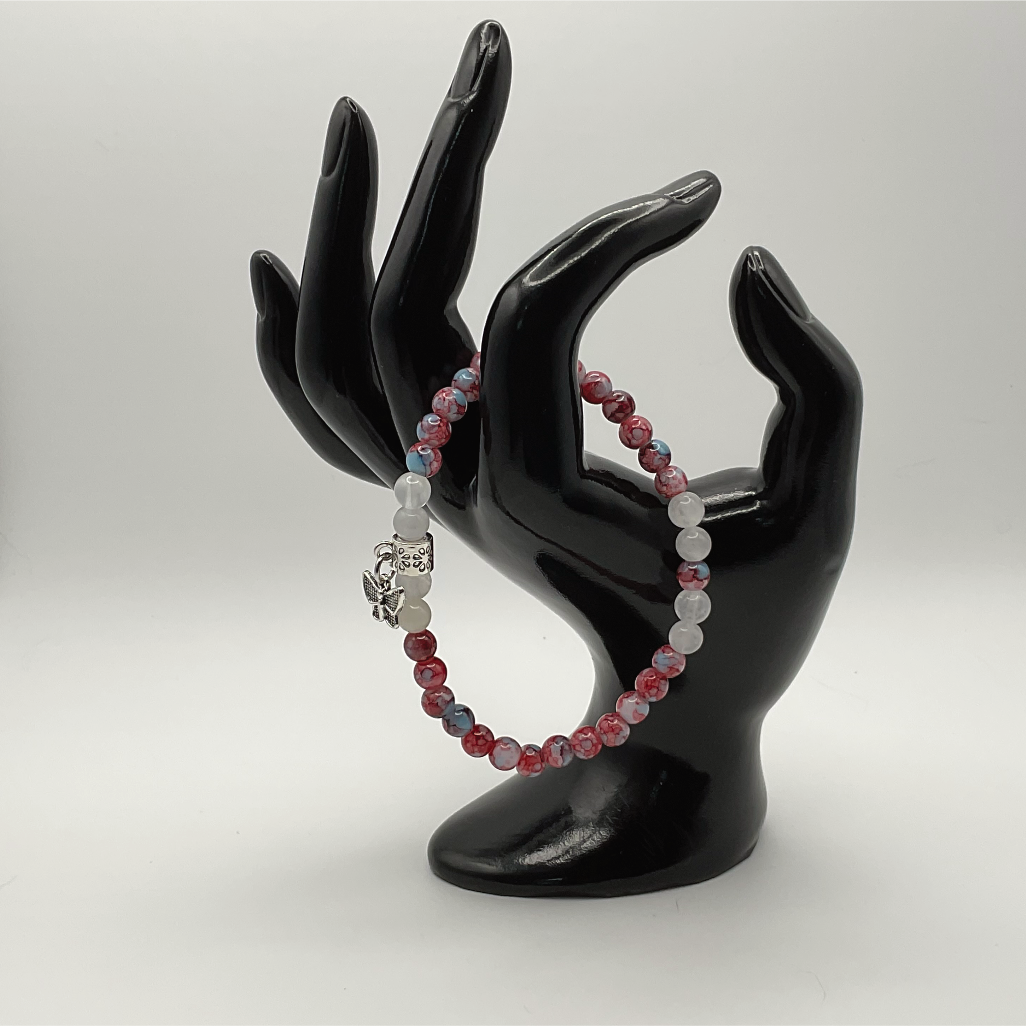 Blue-Red Dragon Agate Milk Quartz Butterfly Charm Bracelet