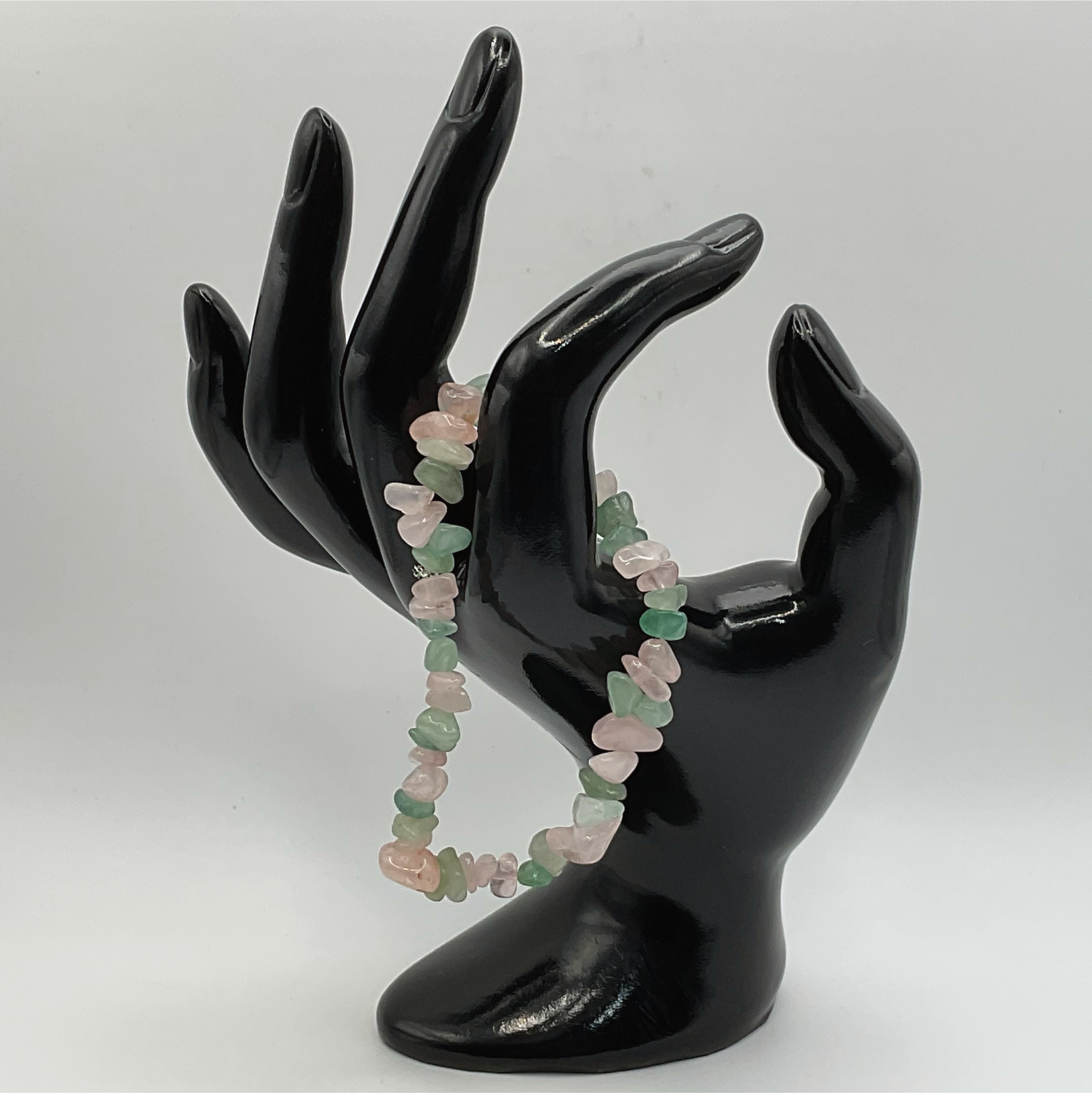 Chipped Rose Quartz Green Chalcedony Bracelet