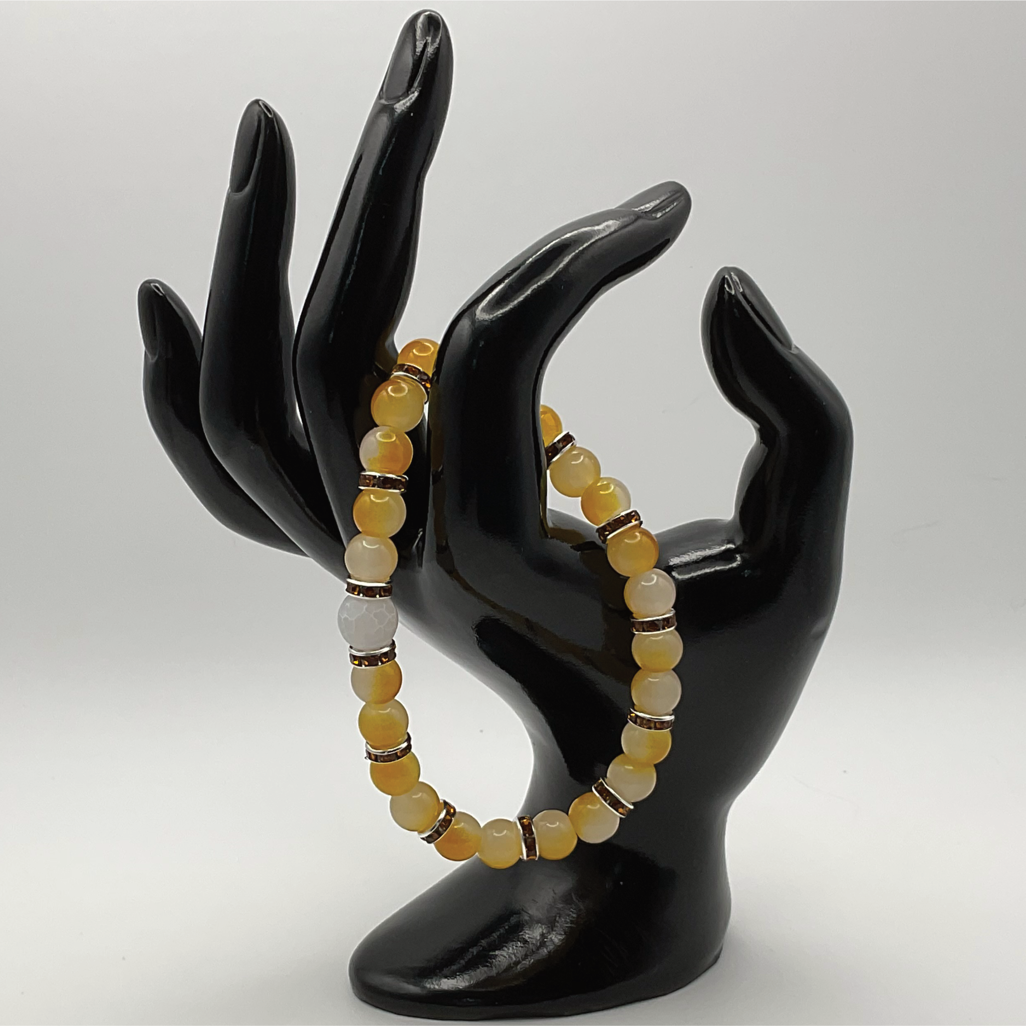 Oriental Agate Crackle Agate Bracelet with Silver Tone Crystal Spacers
