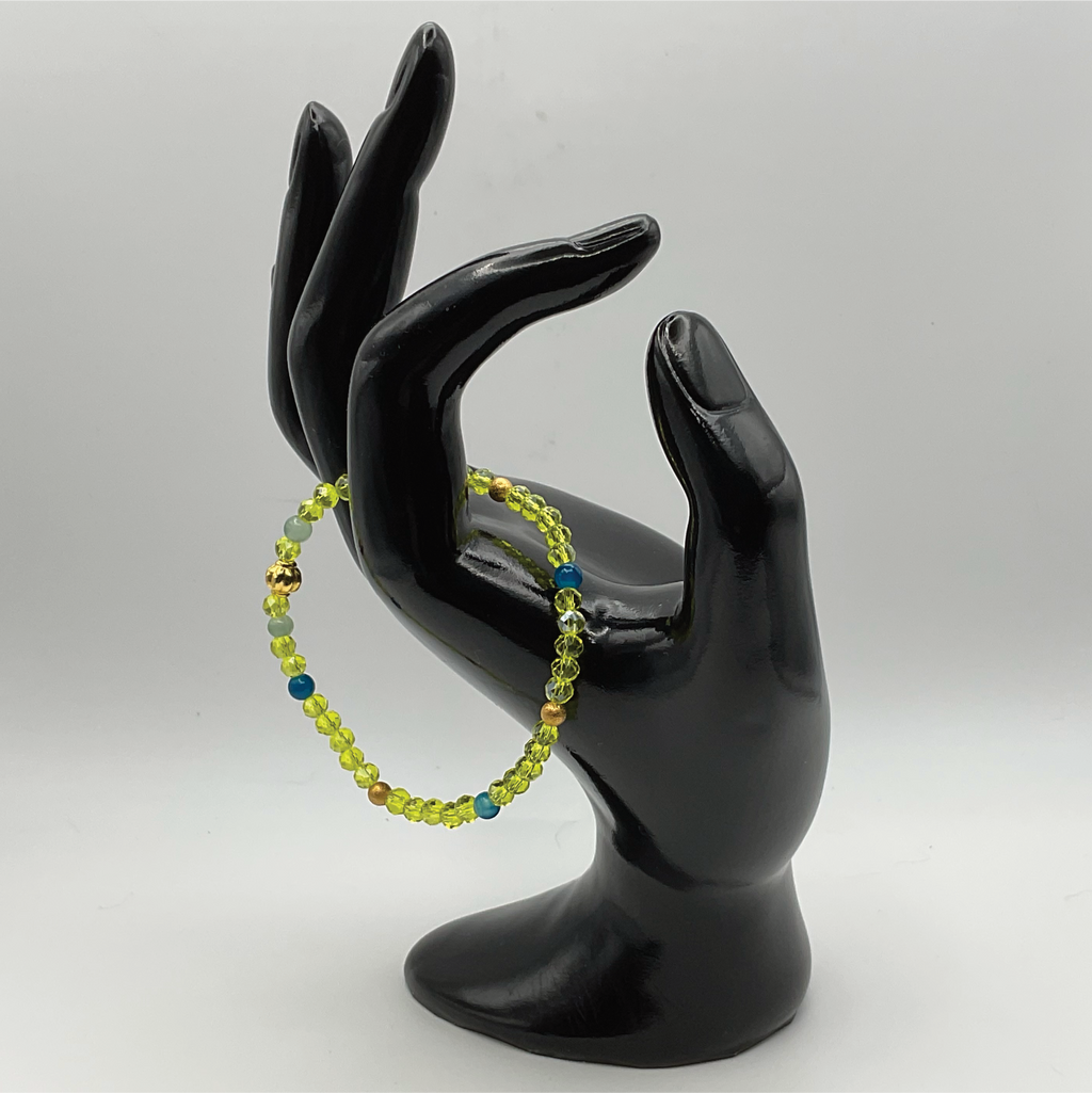 15.5 cm (6.1") Yellow Bracelet with Blue Light Green and Gold Spacers