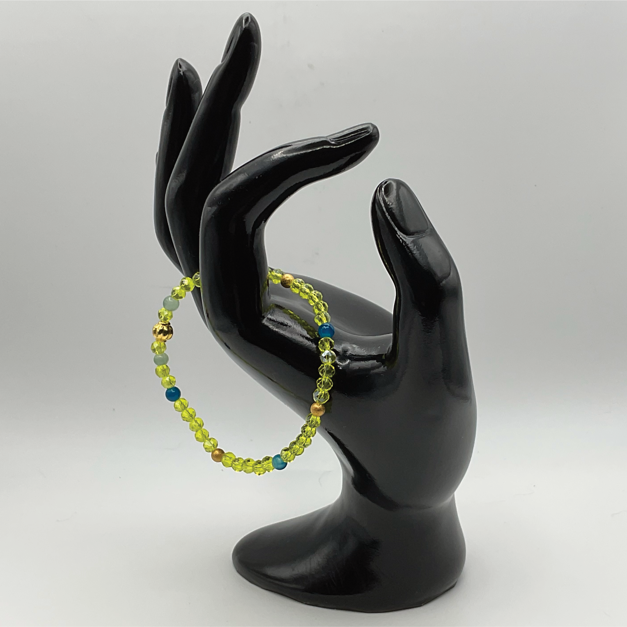 15.5 cm (6.1") Yellow Bracelet with Blue Light Green and Gold Spacers