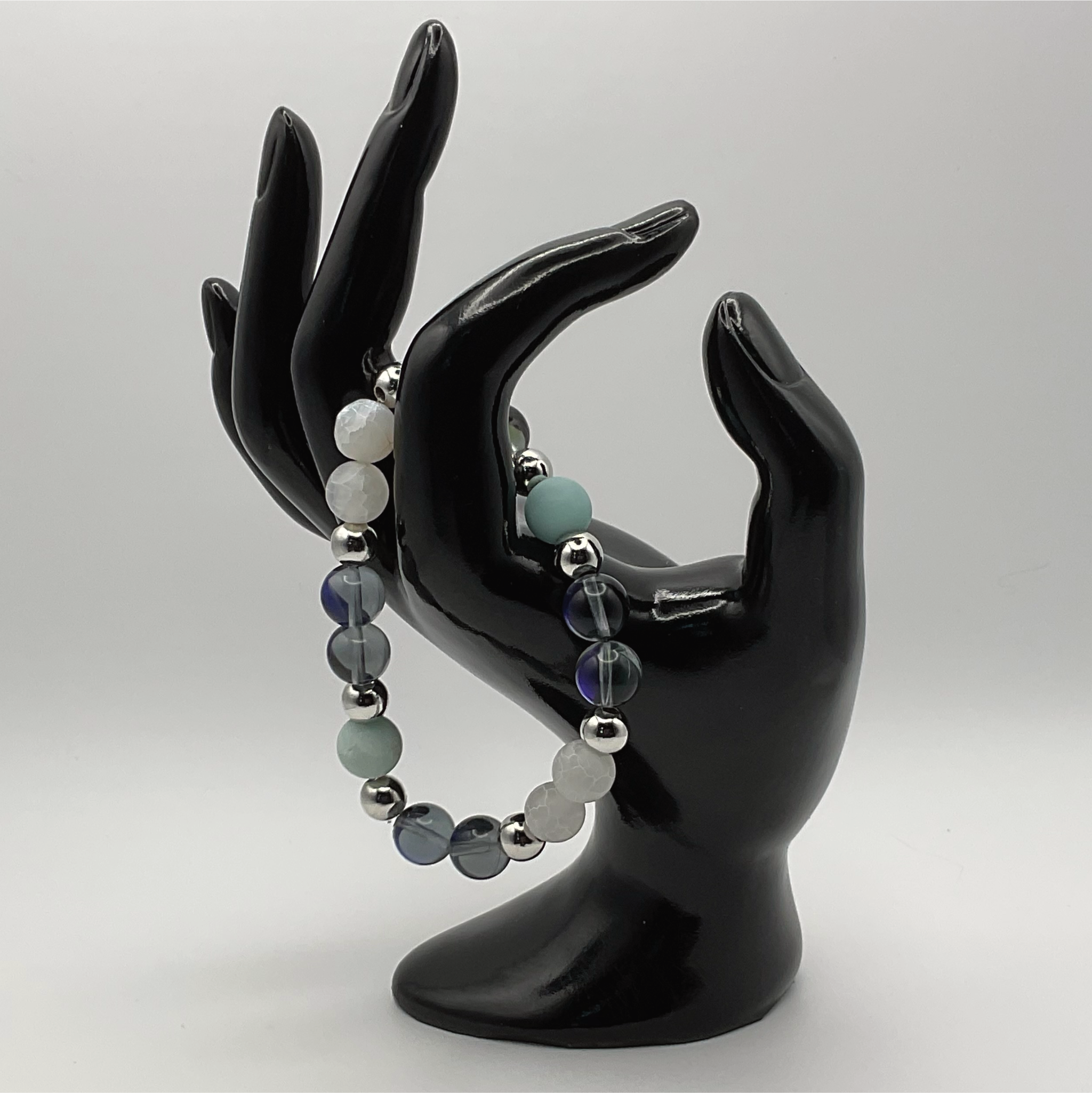 Blue Obsidian Dragon Vein Bracelet with Silver Tone Spacers