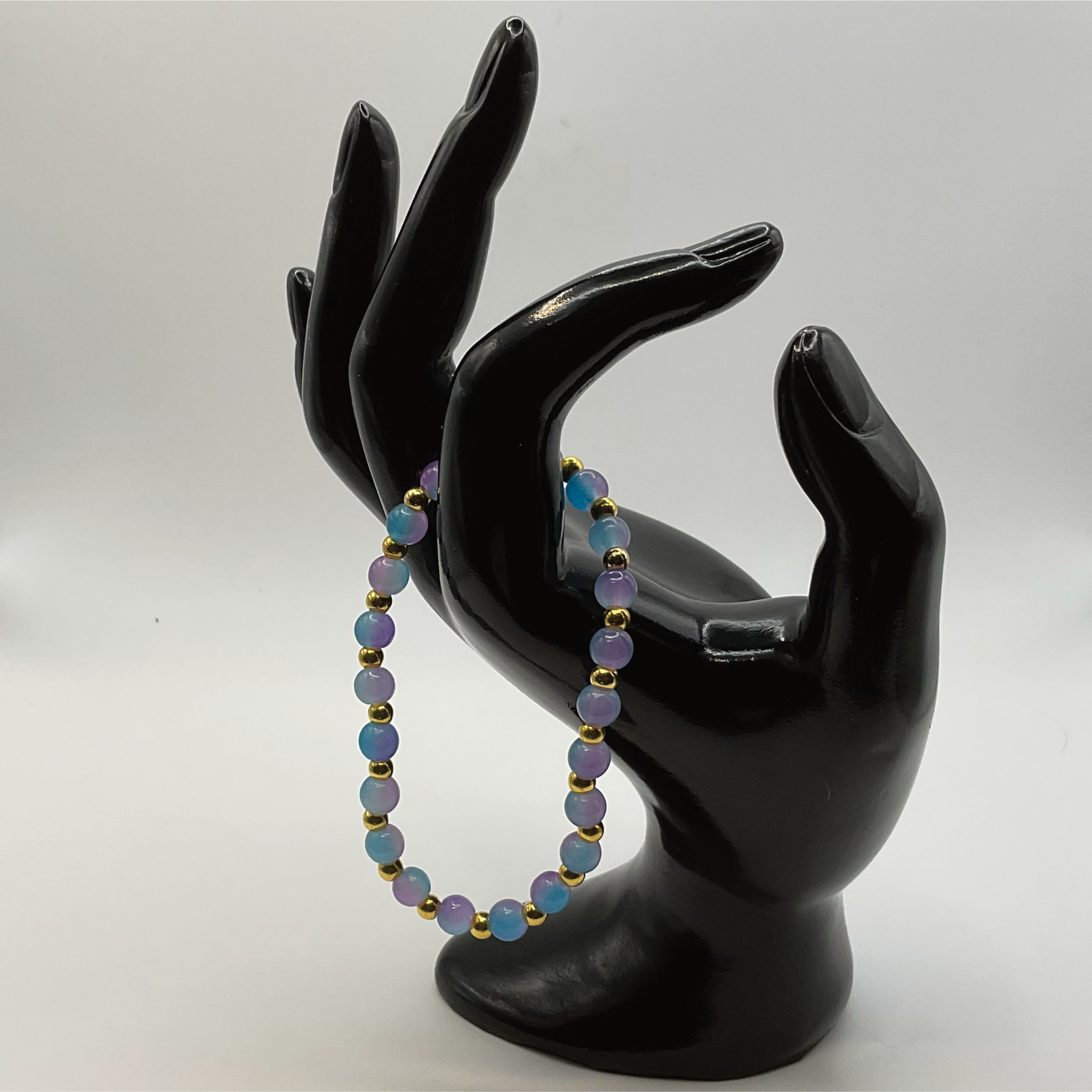 Blue Pink Glass Bracelet with Gold Spacers