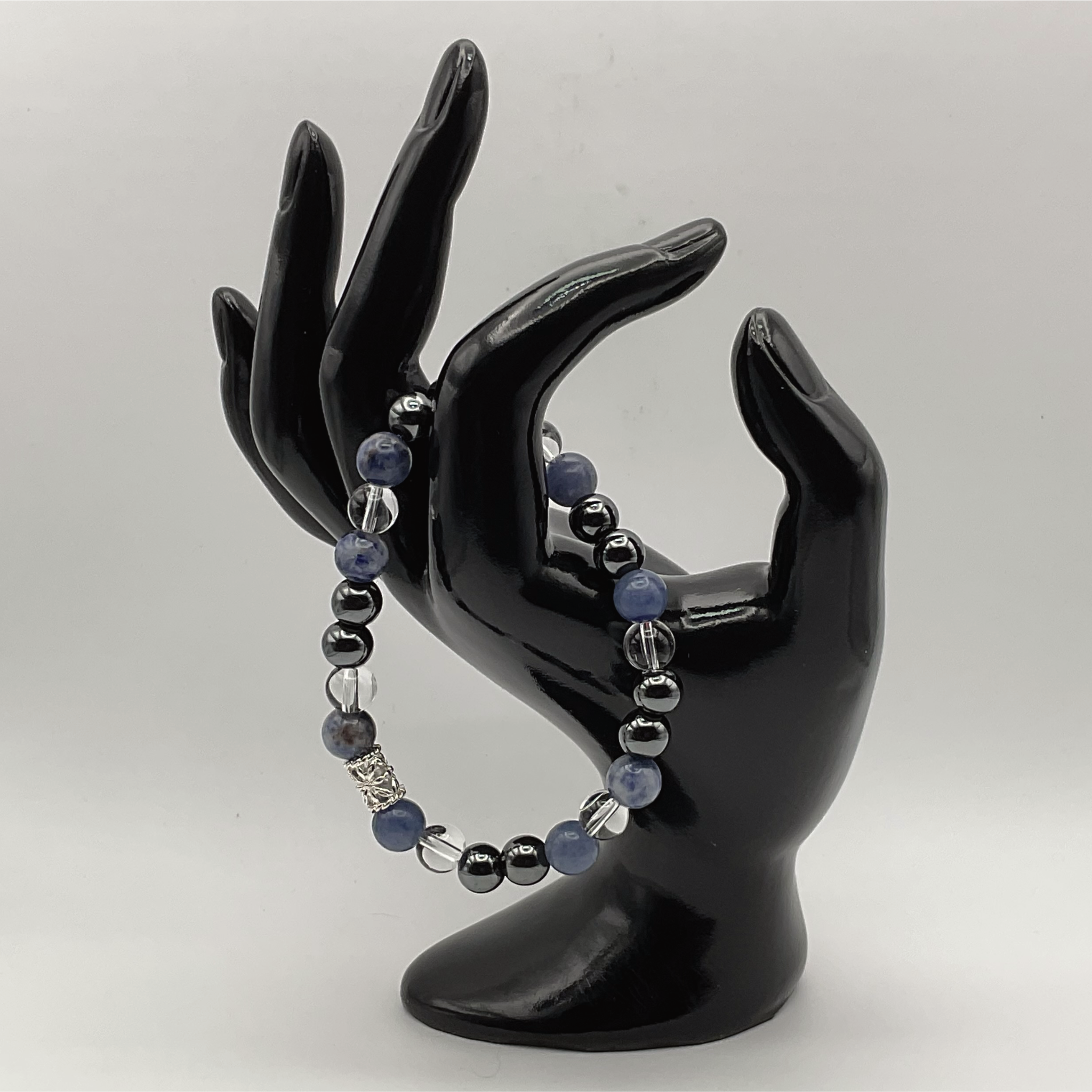 Hematite Blue Jasper Clear Quartz Bracelet with Silver Spacer